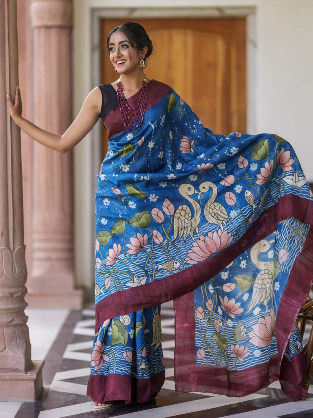 

Anouk Navy Blue Kalamkari Pure Cotton Baluchari Saree