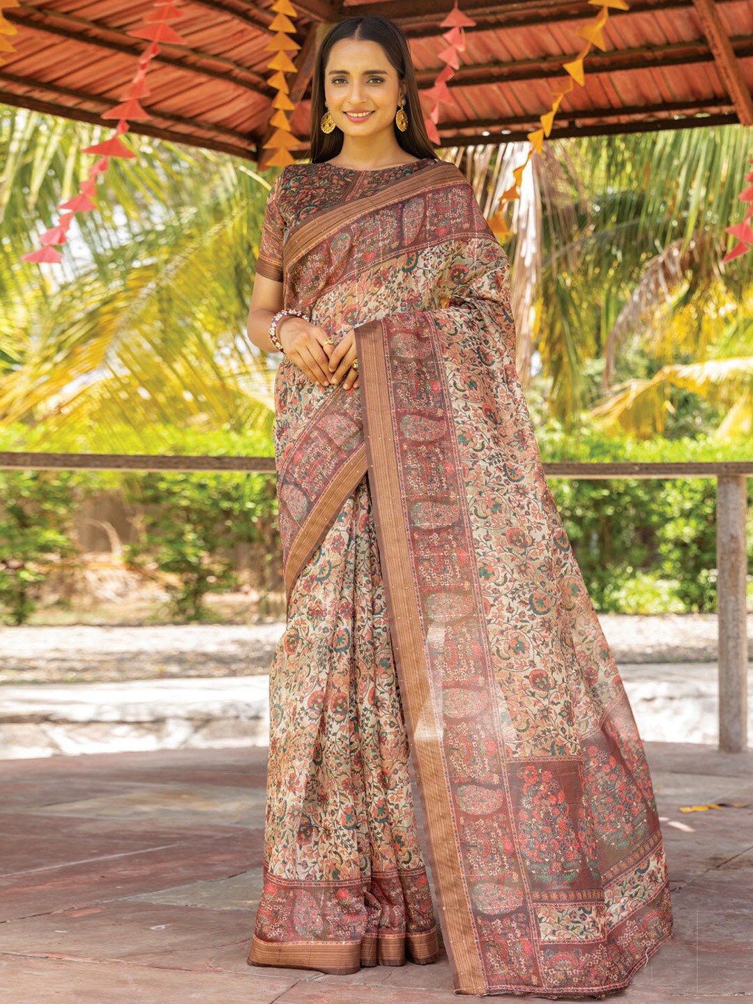 

Anouk Kalamkari Pure Cotton Sungudi Saree, Beige