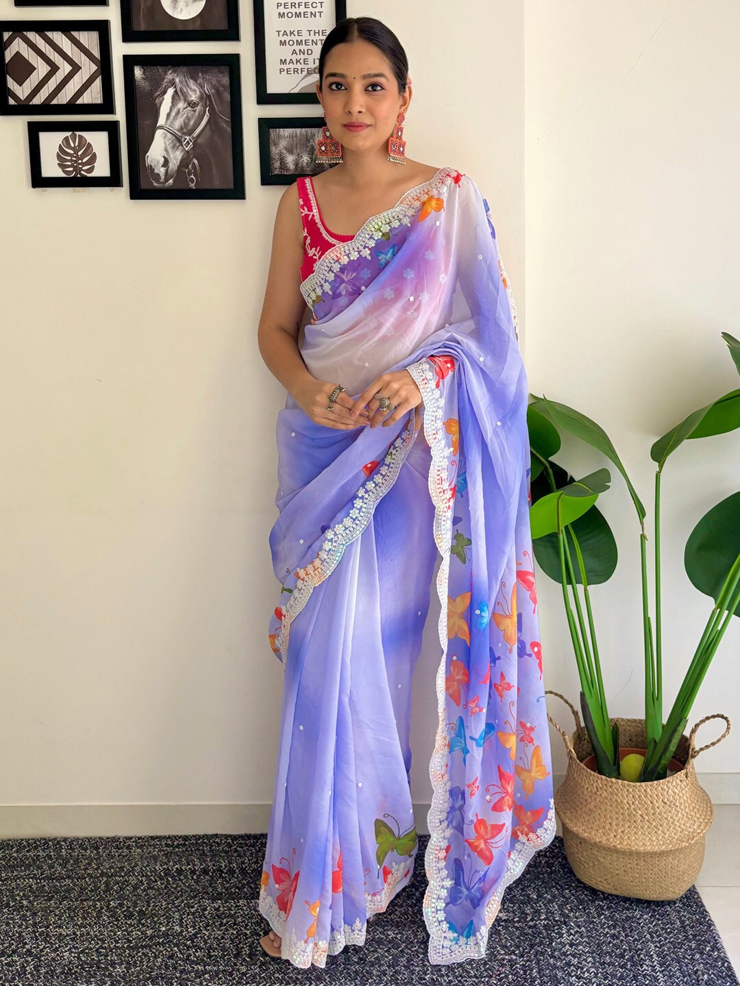 

Anouk Tie and Dye Sequinned Pure Georgette Saree, Lavender