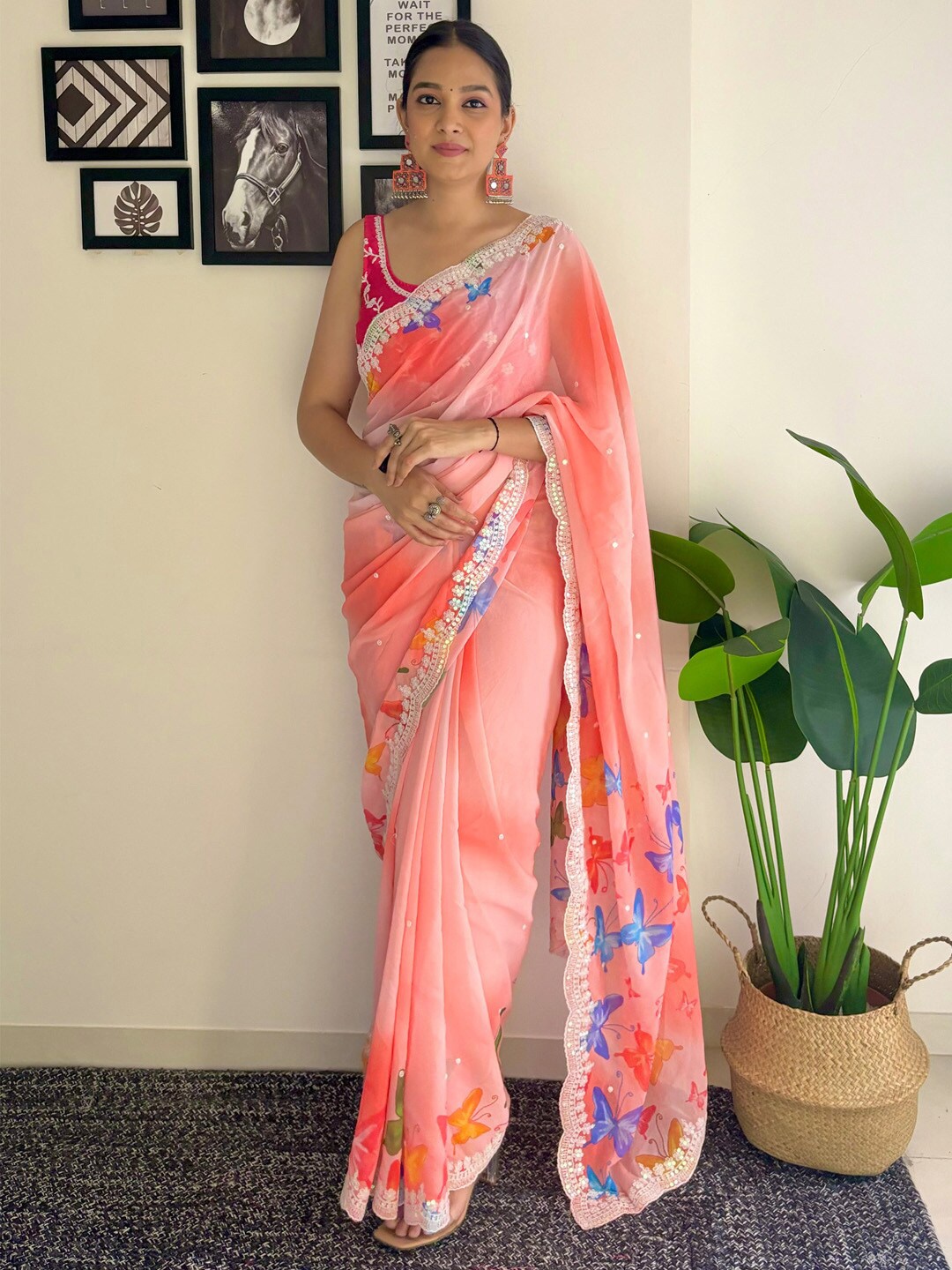 

Anouk Abstract Printed Embroidered Pure Georgette Saree, Peach