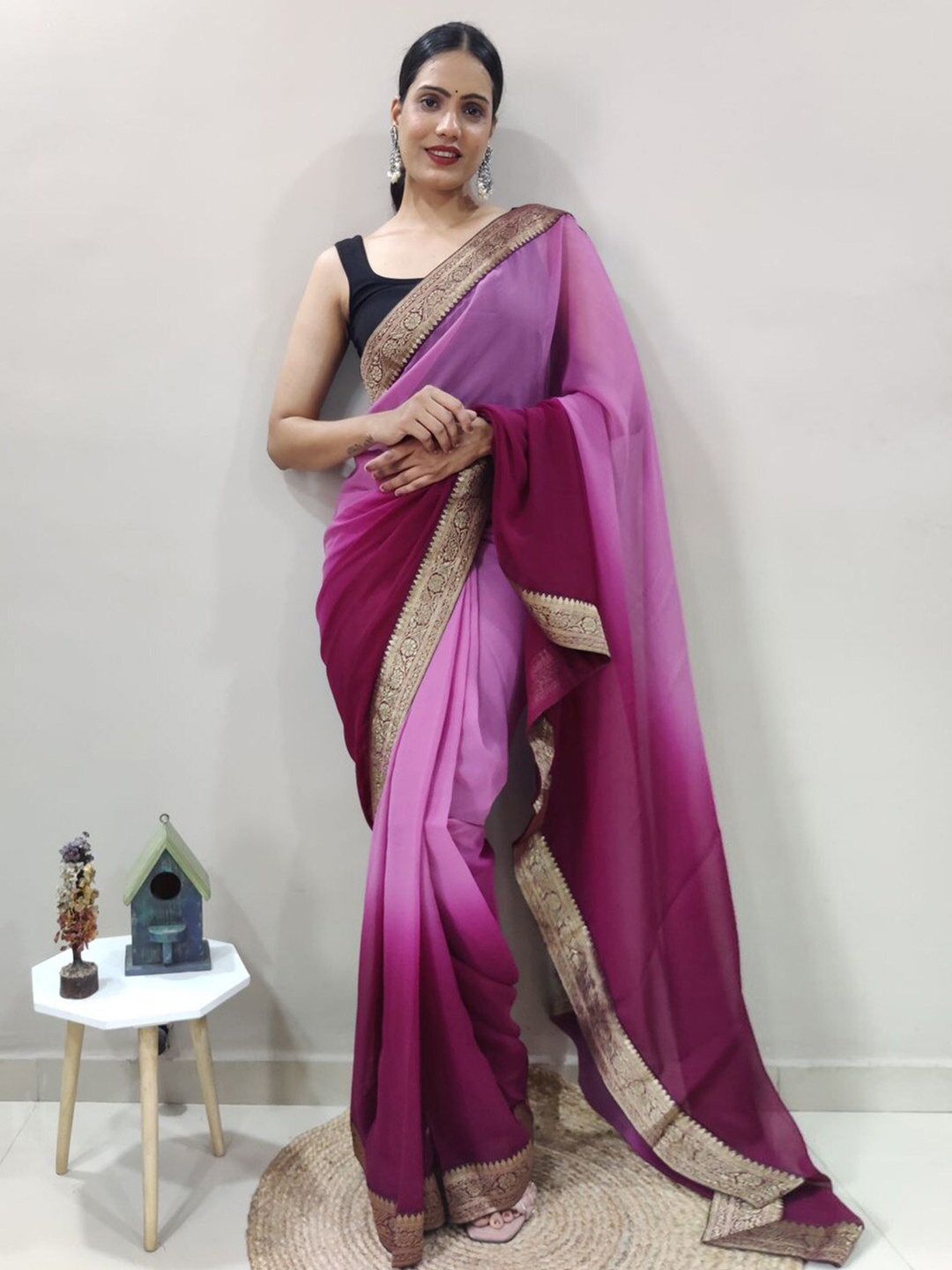 

Anouk Ombre Pure Georgette Ready to Wear Saree, Pink