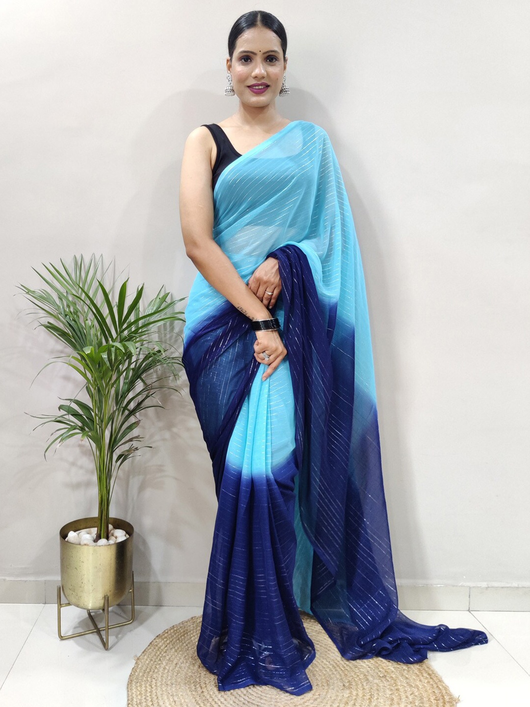

Anouk Blue Colourblocked Pure Georgette Ready to Wear Saree