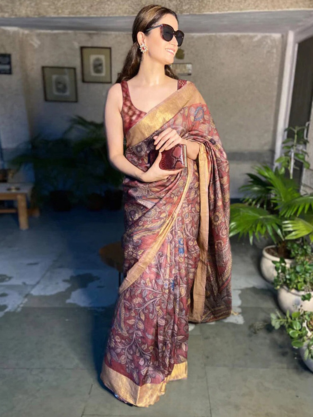 

Anouk Ethnic Motifs Zari Pure Cotton Baluchari Saree, Brown