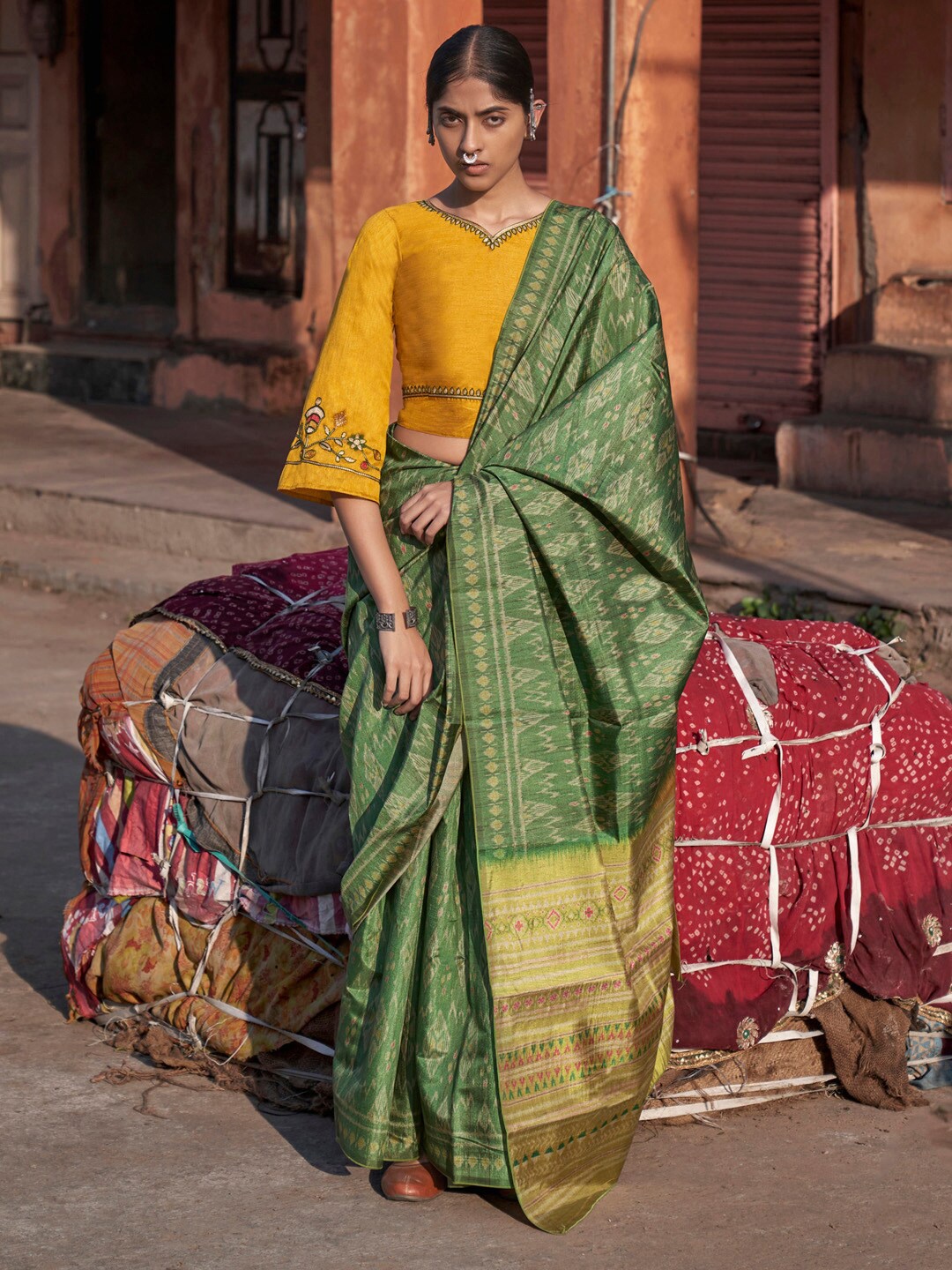 

Anouk Ethnic Motifs Printed Saree, Green