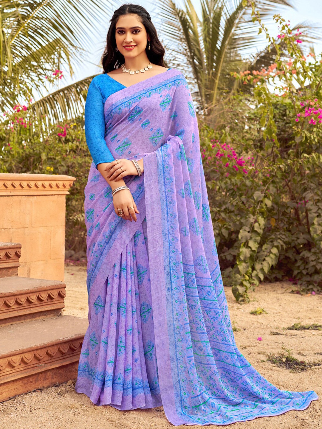 

Anouk Lavendar Abstract Printed Pure Chiffon Bagh Saree, Lavender