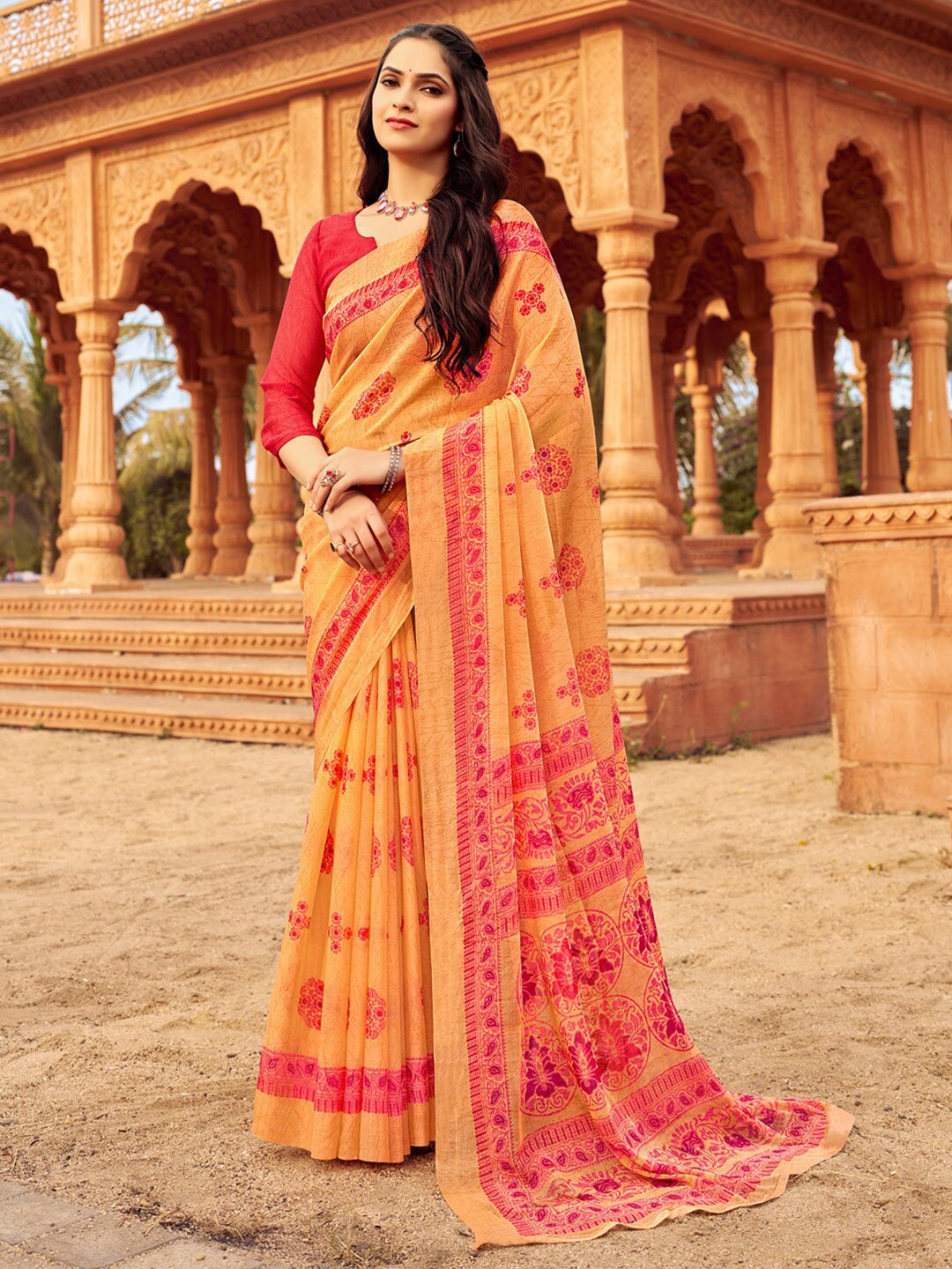 

Anouk Rustic Bagh Printed Pure Chiffon Saree, Orange