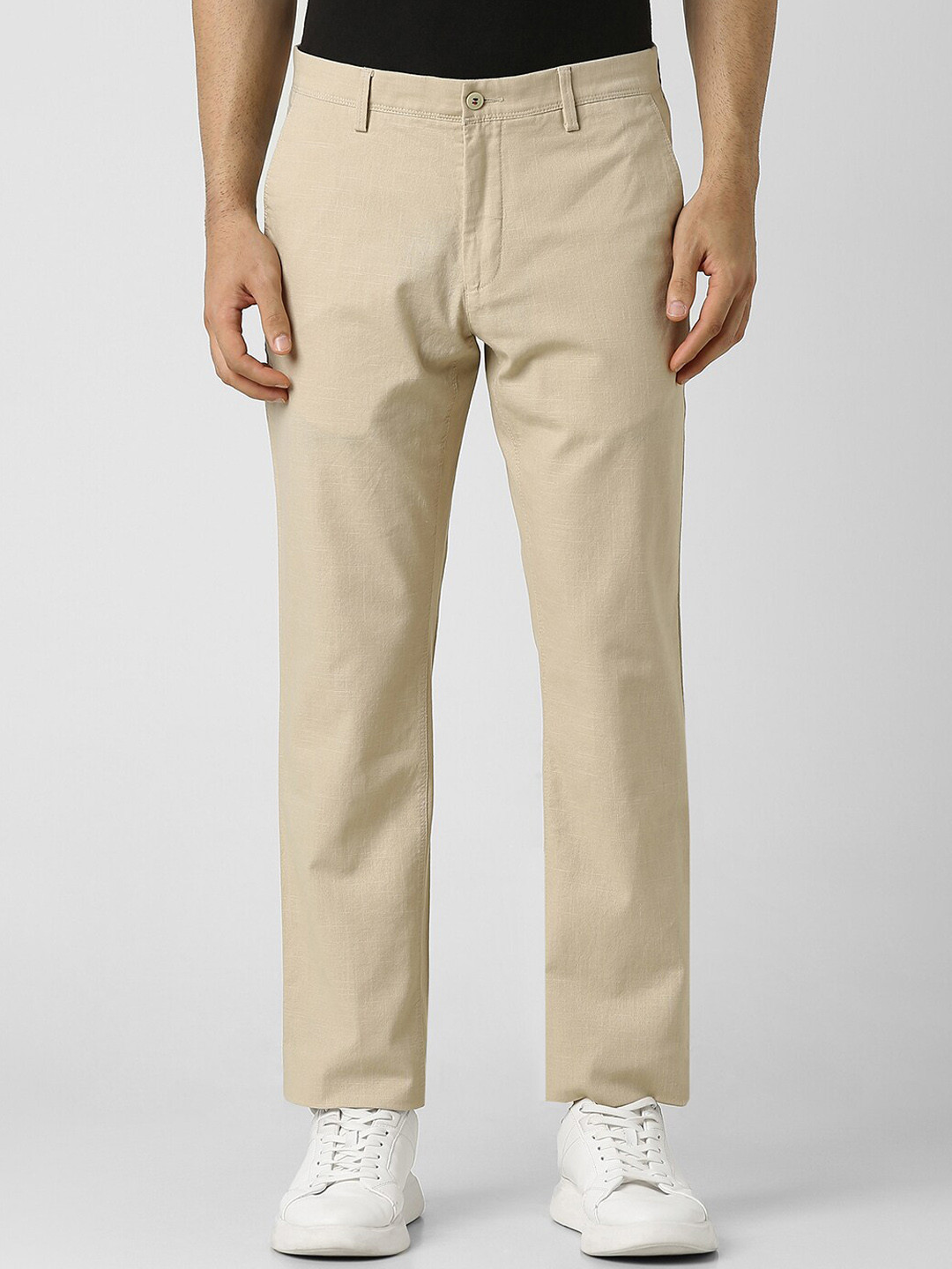 

Van Heusen Sport Men Textured Mid-Rise Slim Fit Cotton Trousers, Beige