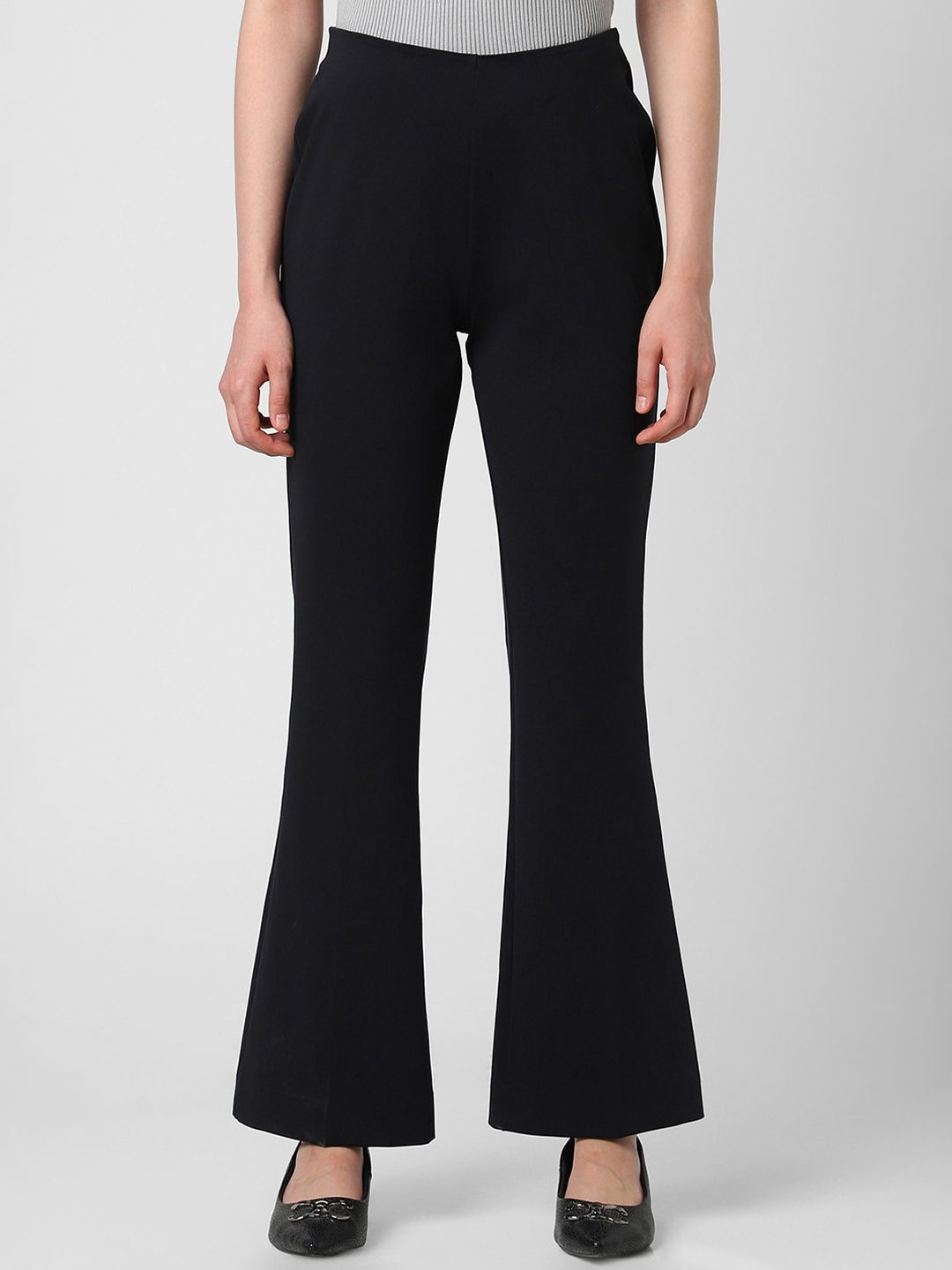 

Van Heusen Woman Women Mid-Rise Cotton Formal Bootcut Trousers, Black