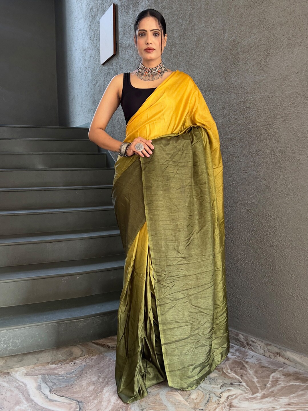 

KALINI Ombre Pure Cotton Saree, Yellow