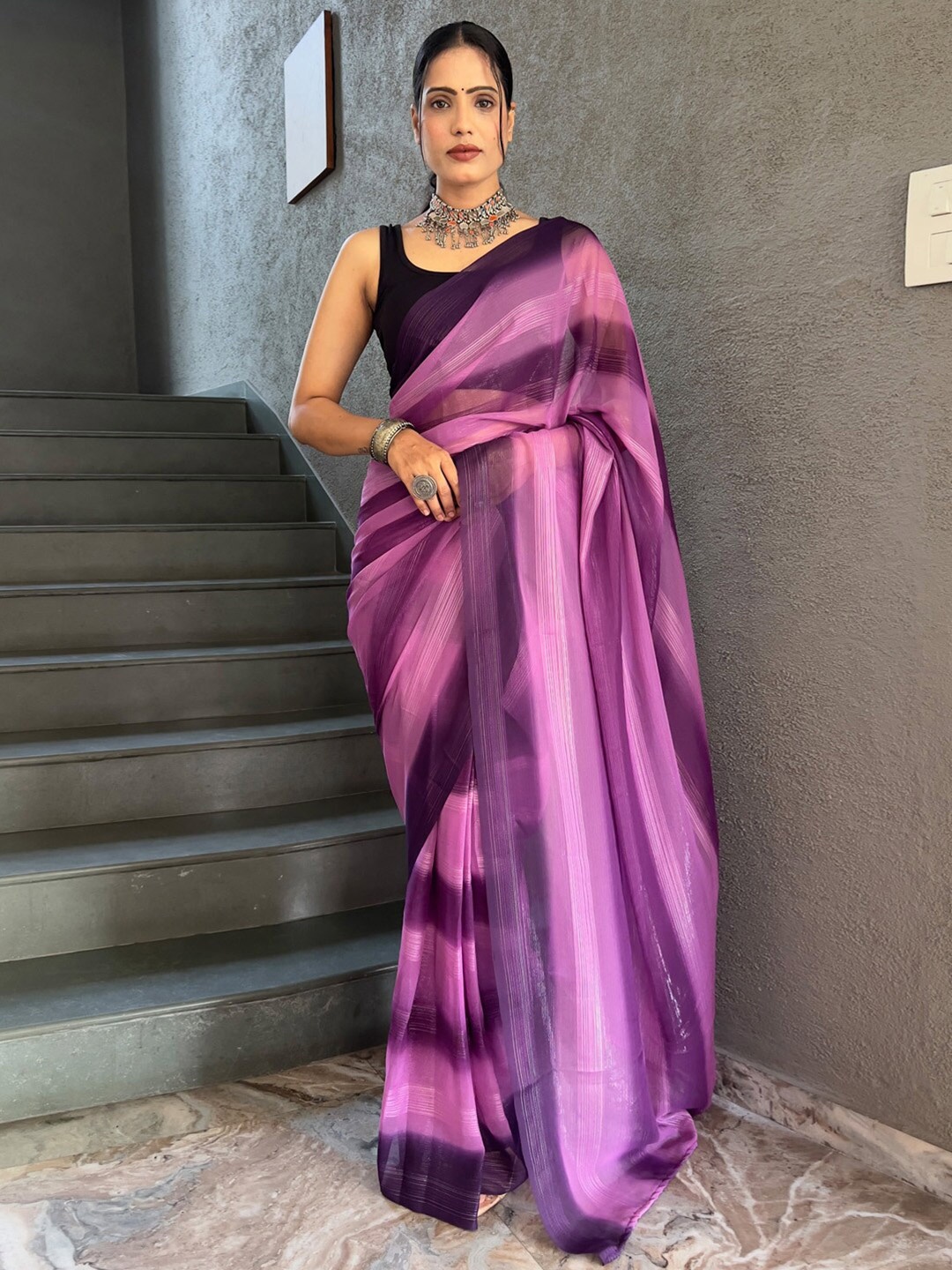 

KALINI Striped Pure Georgette Saree, Magenta