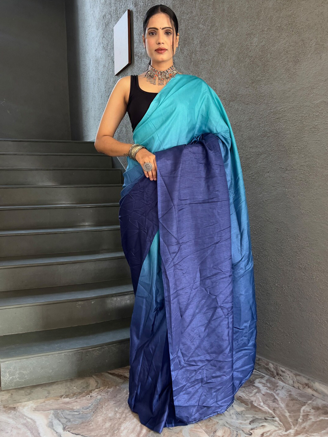 

KALINI Ombre Printed Pure Cotton Saree, Blue