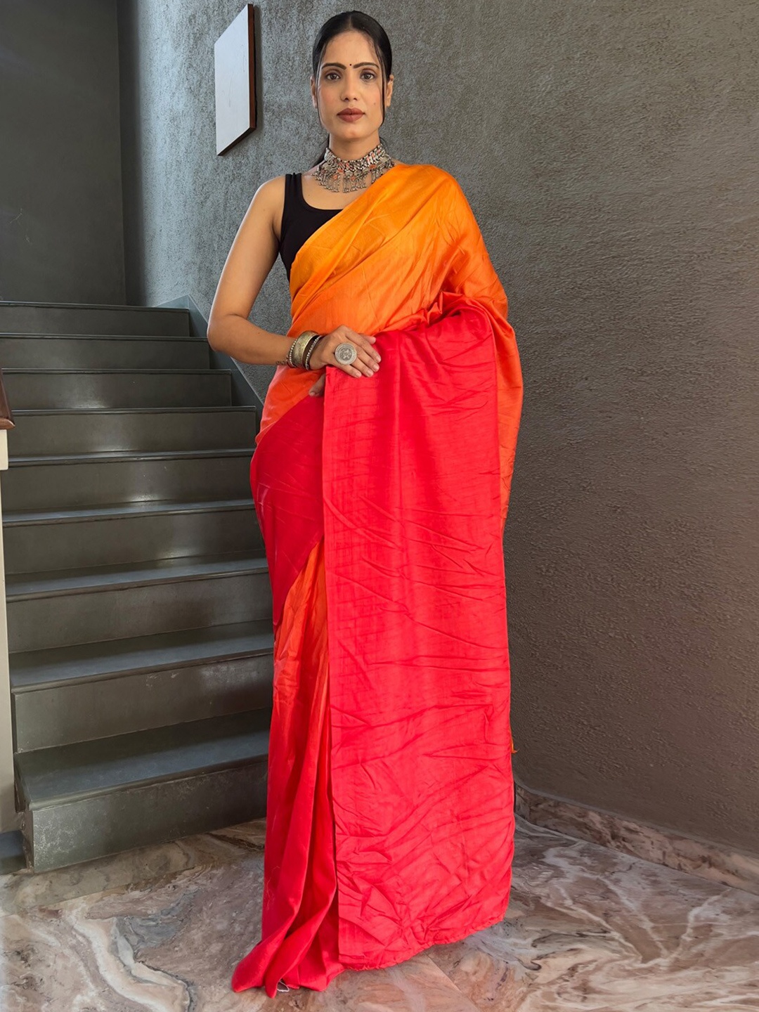 

KALINI Ombre Dyed Pure Cotton Party Wear Saree, Orange