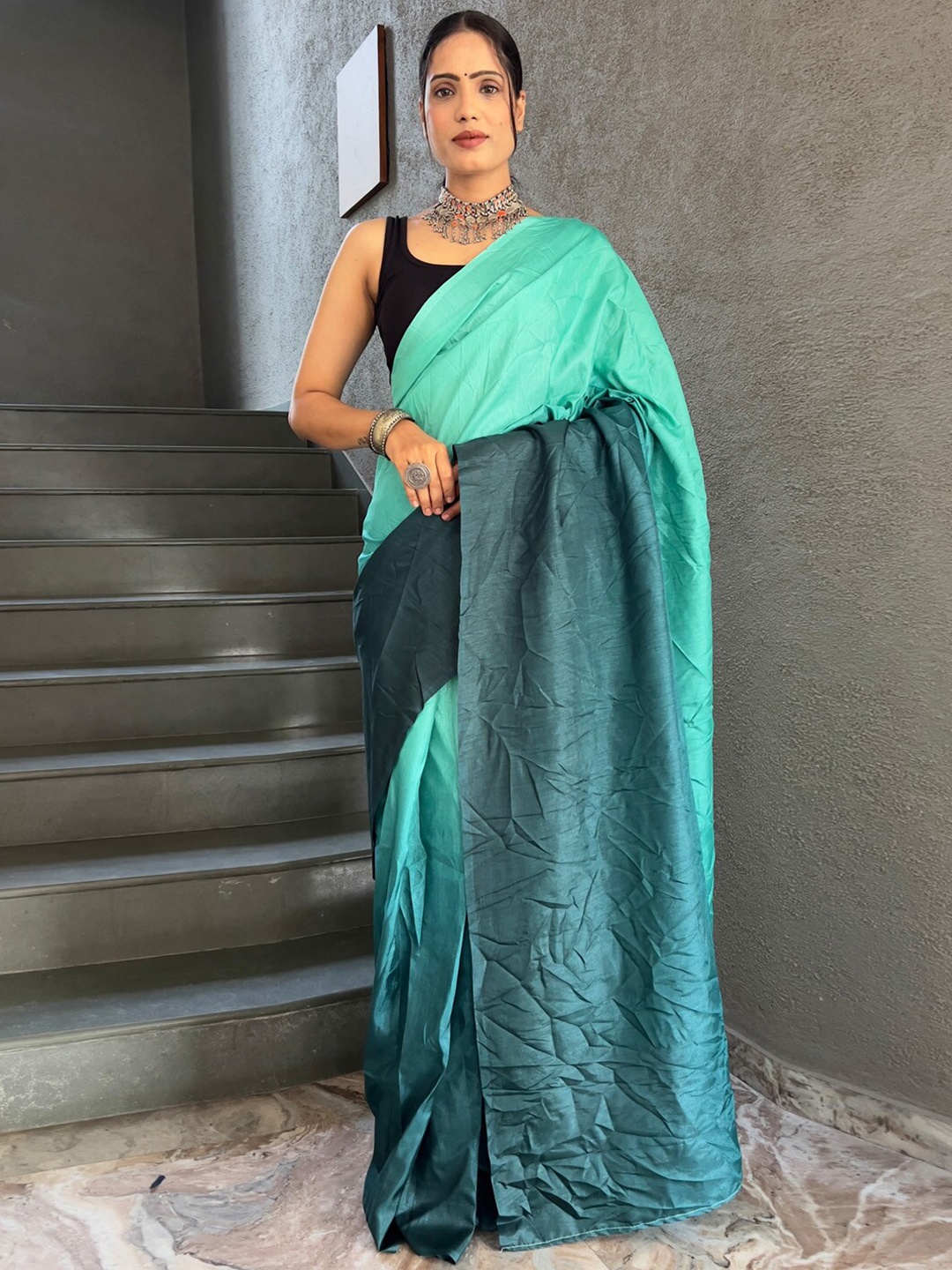 

KALINI Ombre Pure Cotton Saree, Turquoise blue