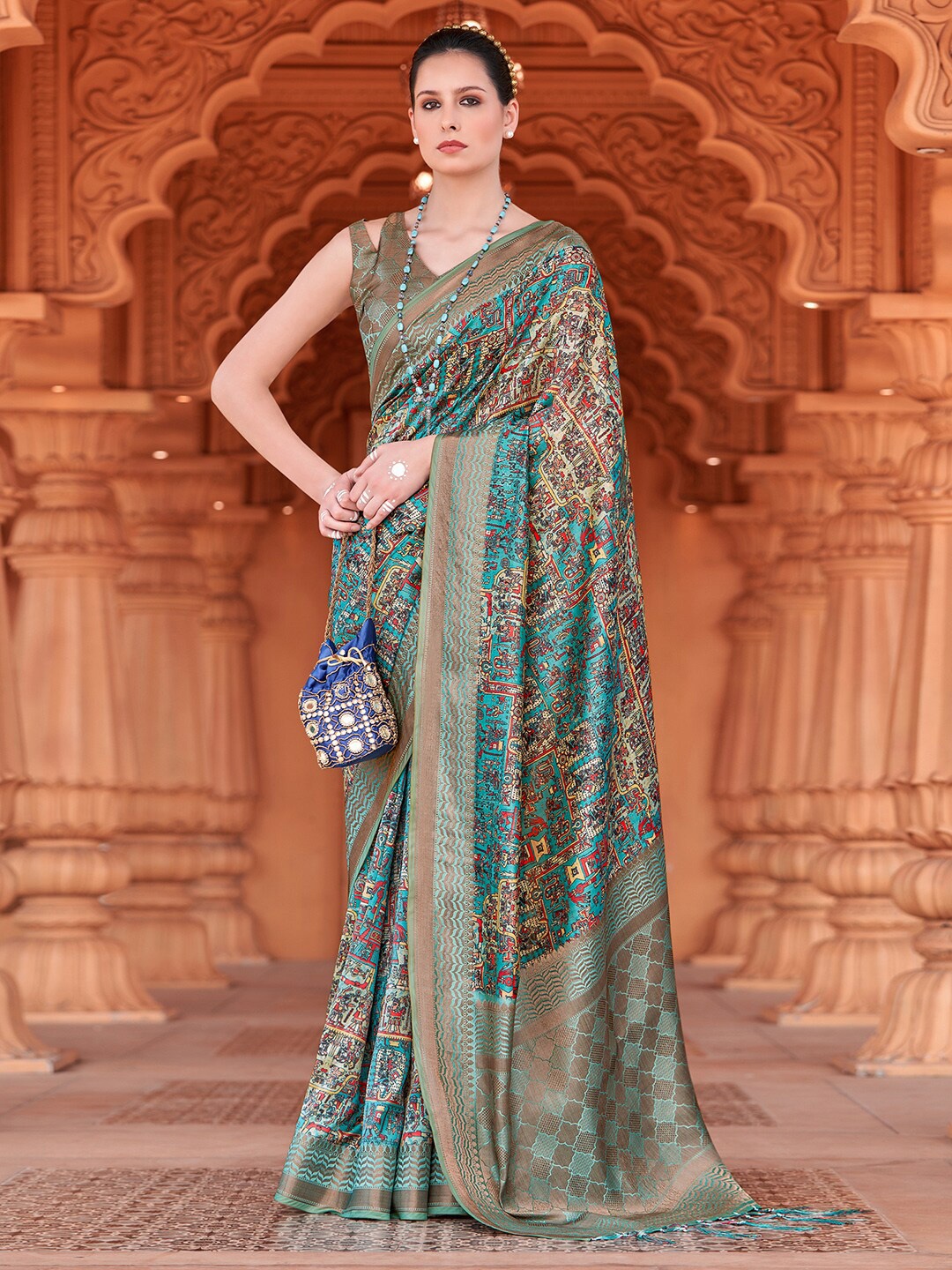 

Saree mall Ethnic Motifs Printed Zari Banarasi Sarees, Blue