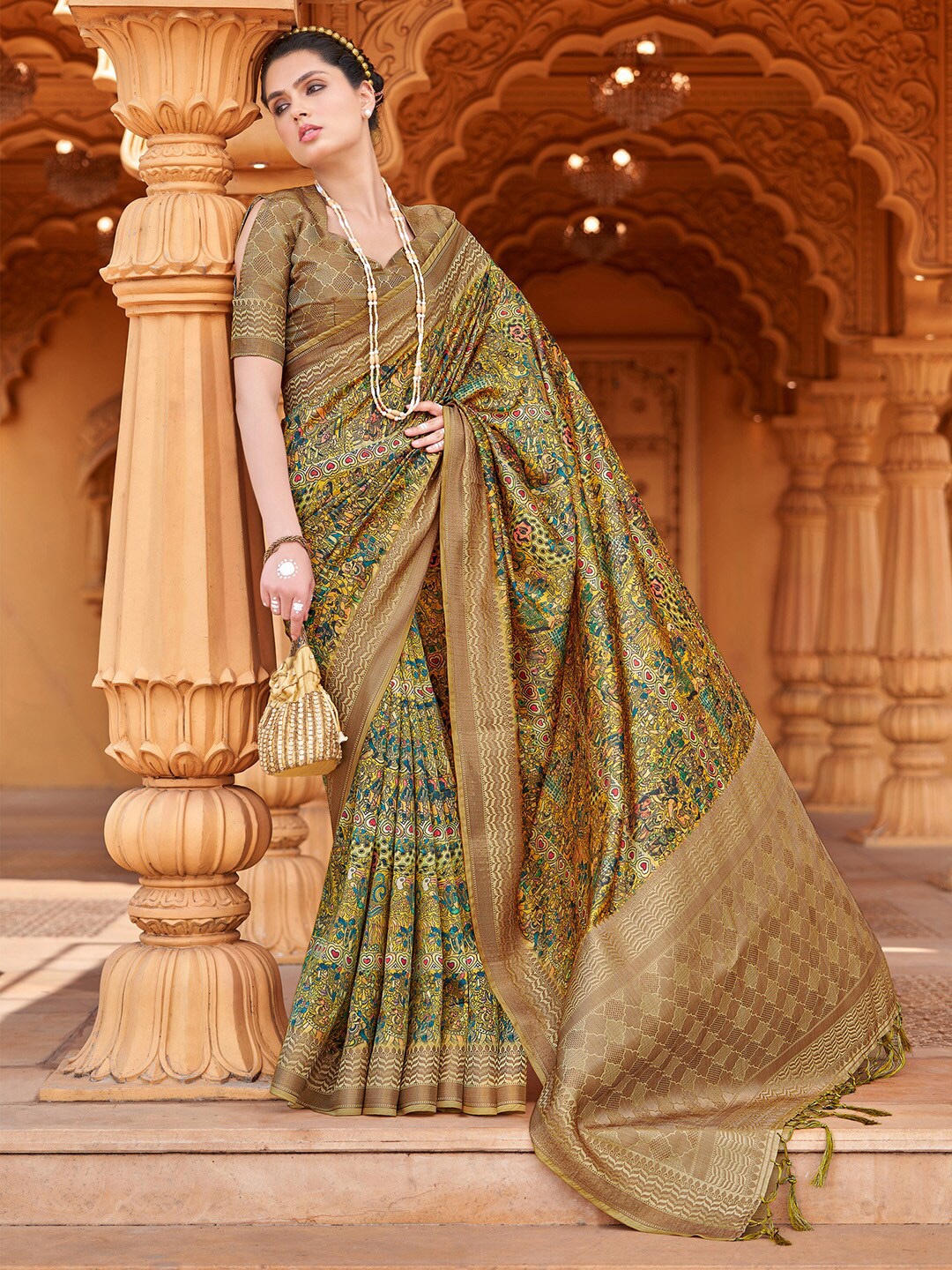 

Saree mall Ethnic Motifs Printed Zari Banarasi Sarees, Yellow