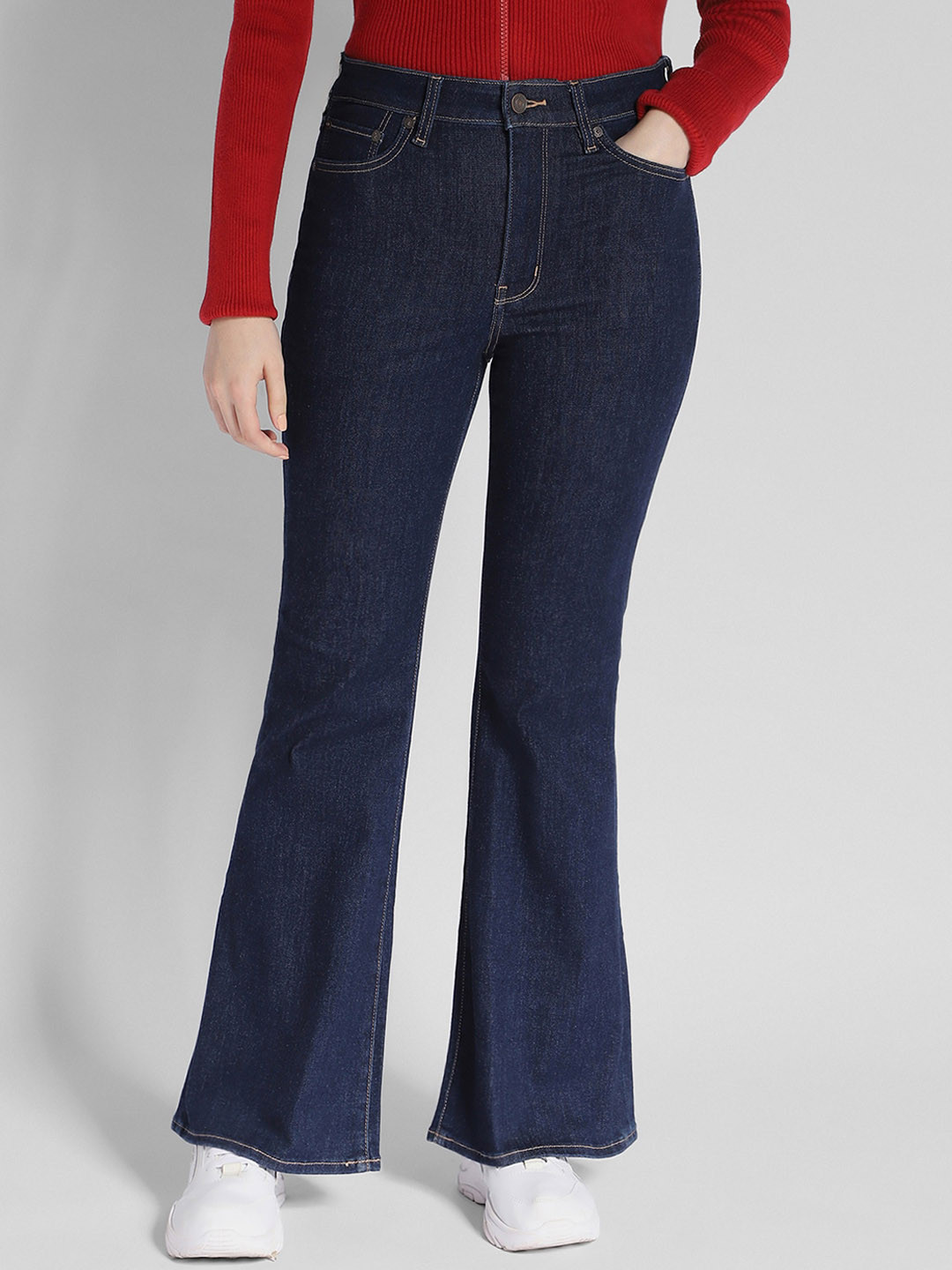 

AMERICAN EAGLE OUTFITTERS Women Clean Look Bootcut Mid-Rise Stretchable Jeans, Navy blue