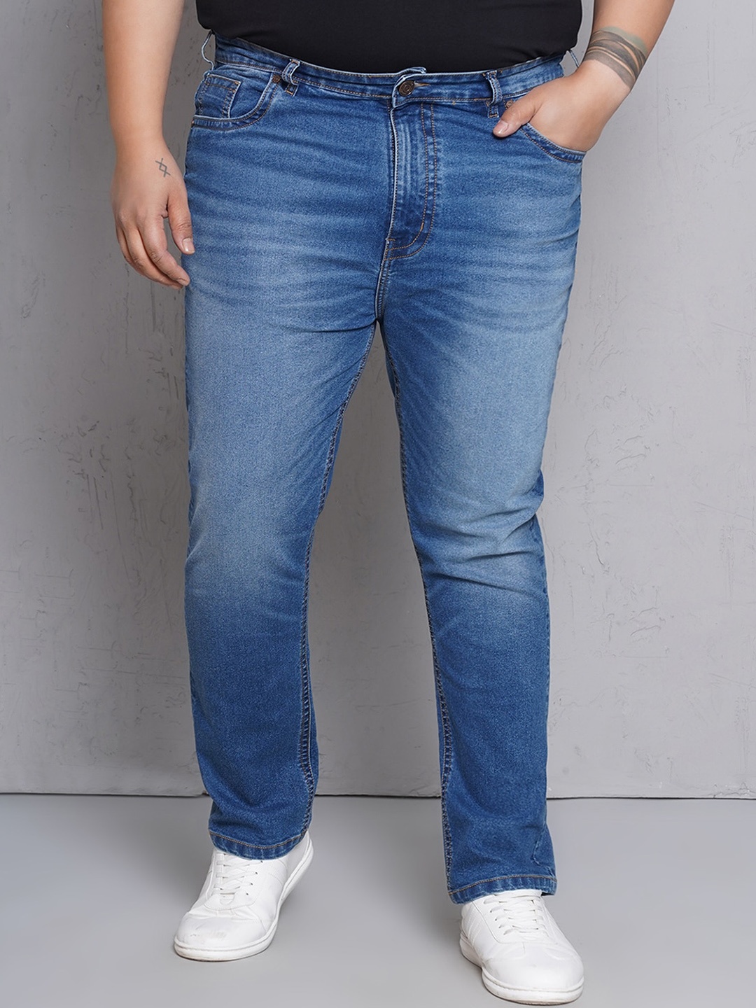 

John Pride Men Plus Size Heavy Fade Stretchable Jeans, Blue