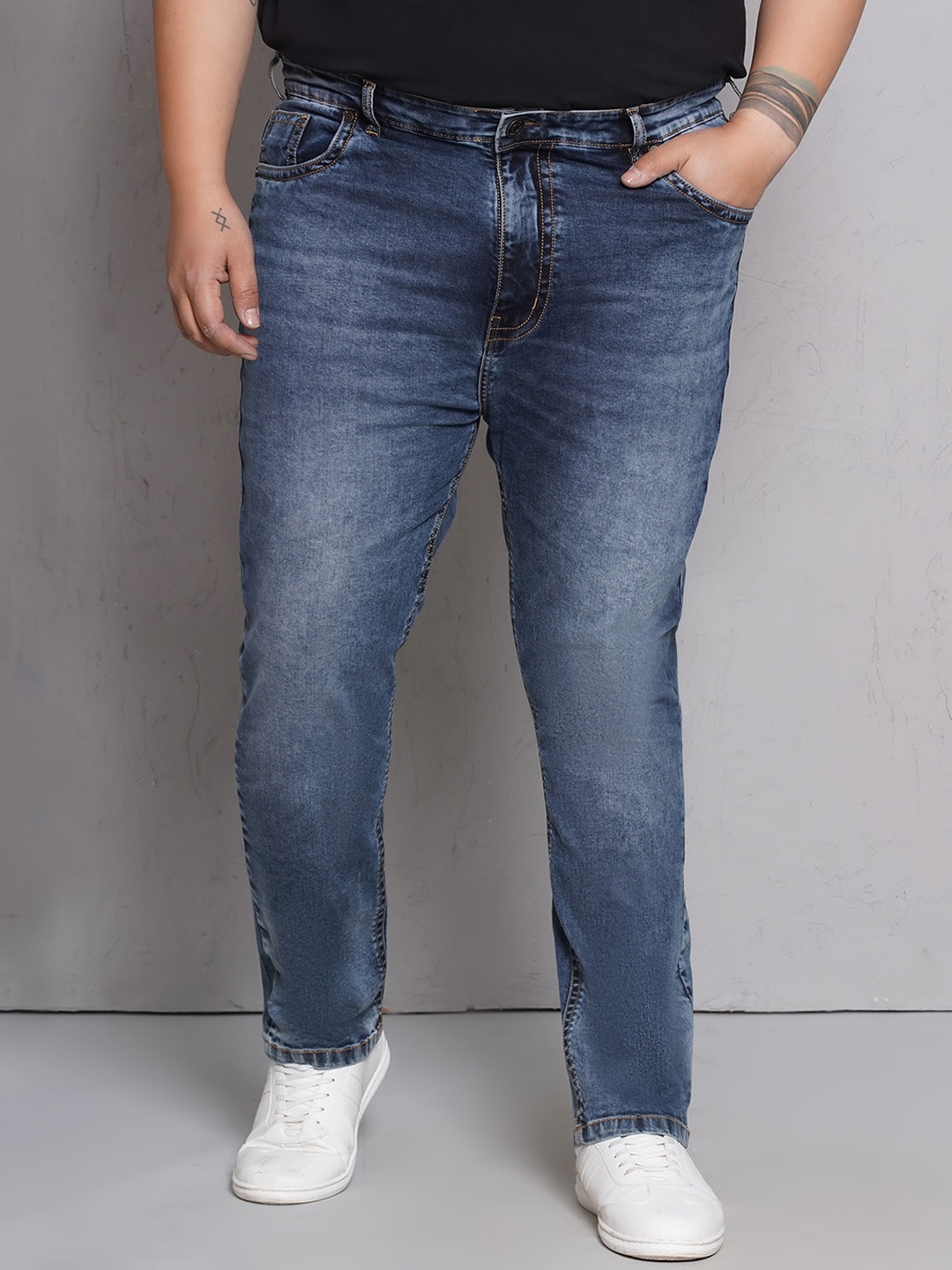 

John Pride Men Plus Size Heavy Fade Stretchable Jeans, Blue