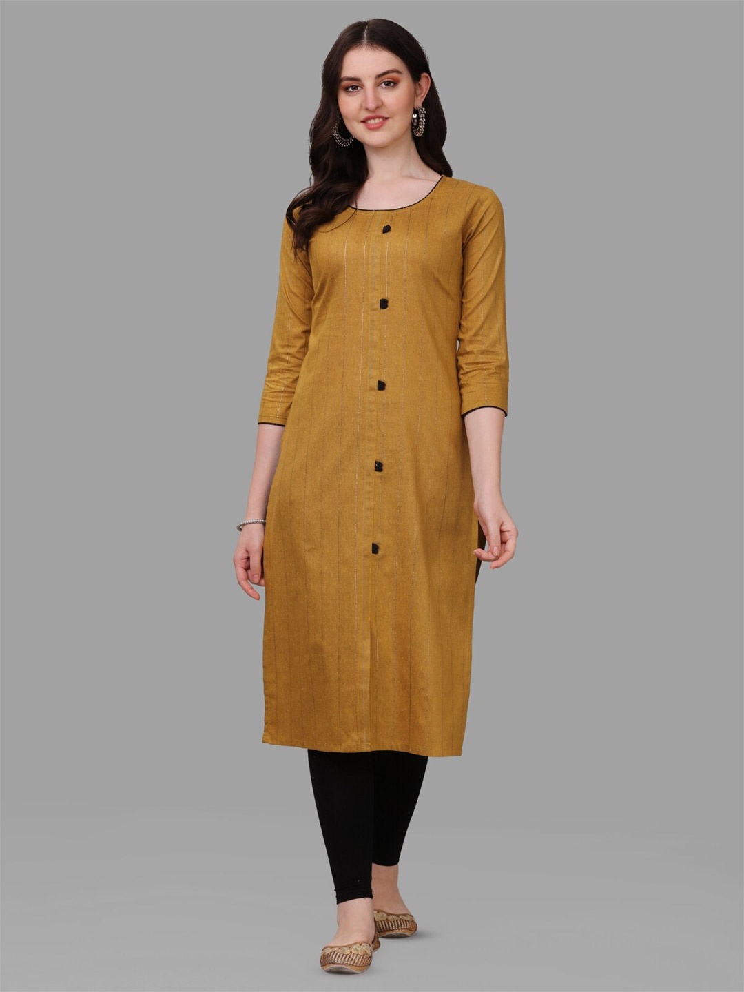 

Growdamy Cotton Round Neck Three-Quarter Sleeves Straight Kurta, Mustard