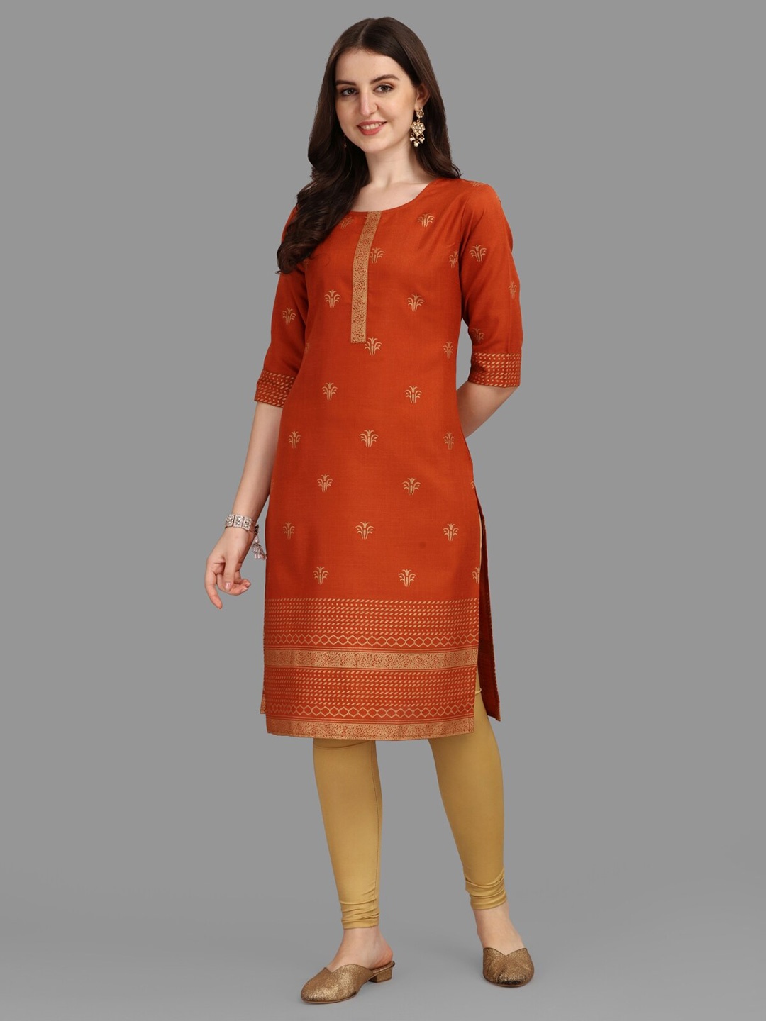 

Growdamy Ethnic Motifs Printed Straight Kurta, Orange