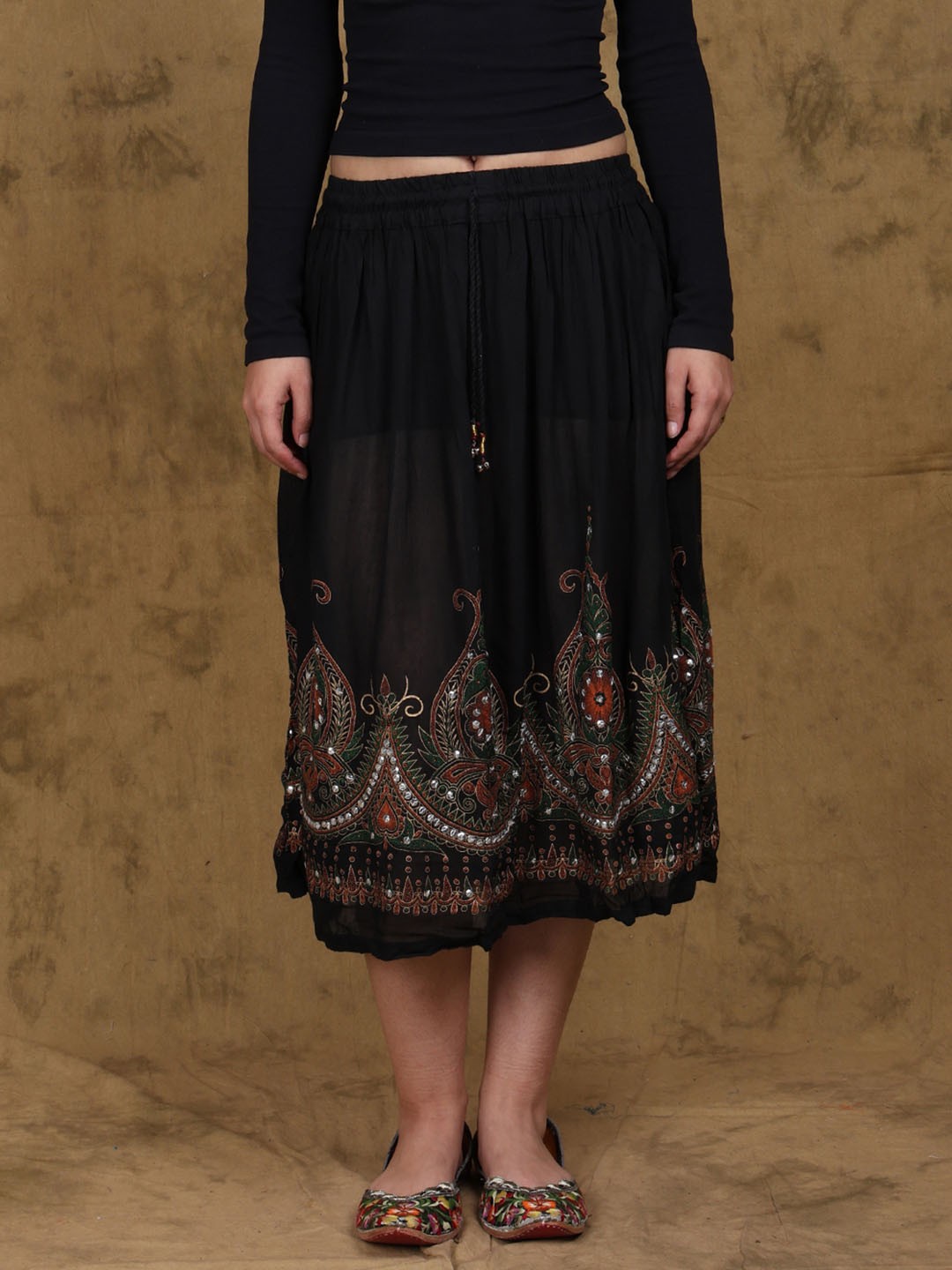 

Exotic India Embellished A-Line Mini Skirt, Black