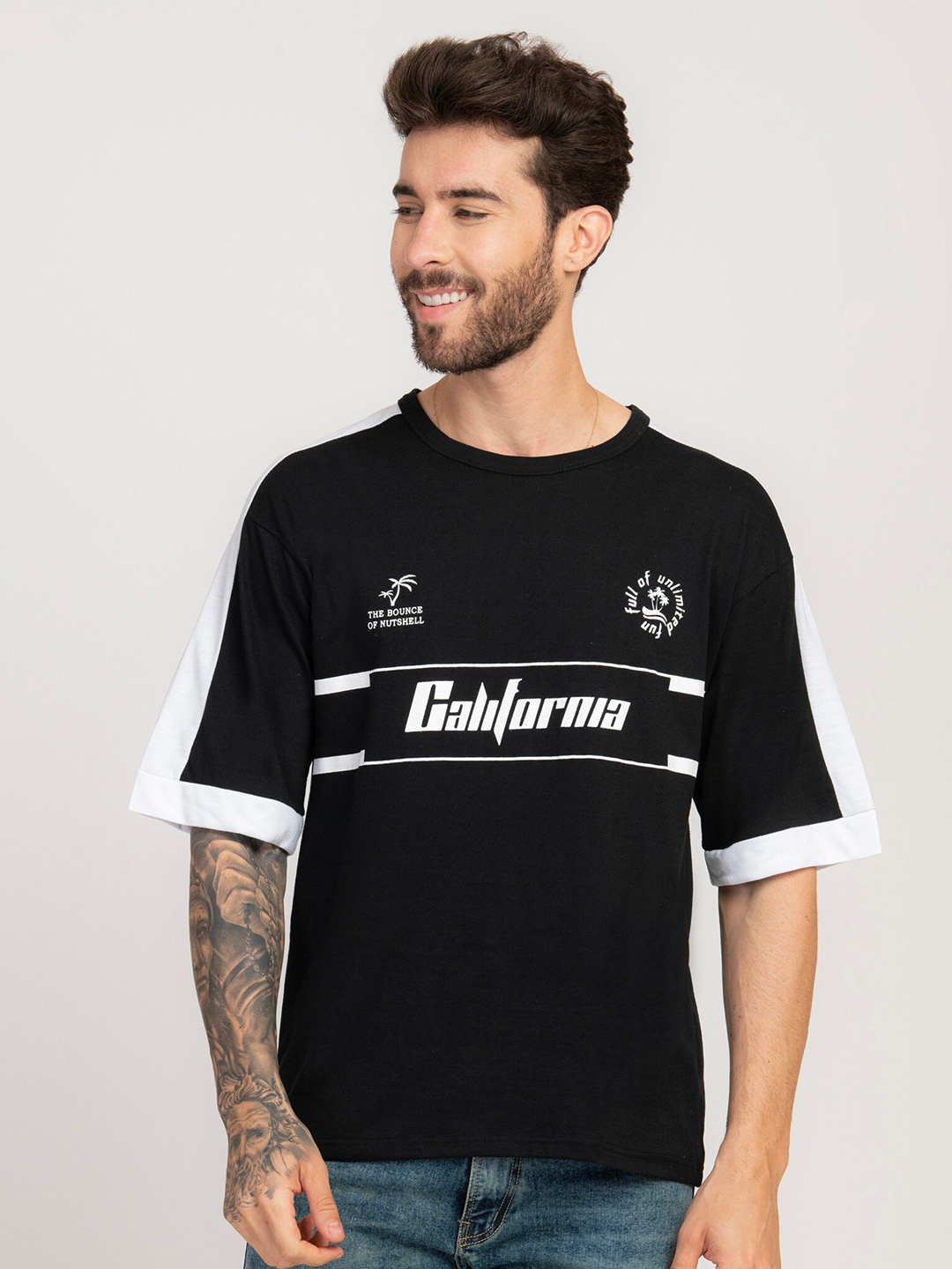 

STYLOGUE Typography Printed Round Neck T-shirt, Black