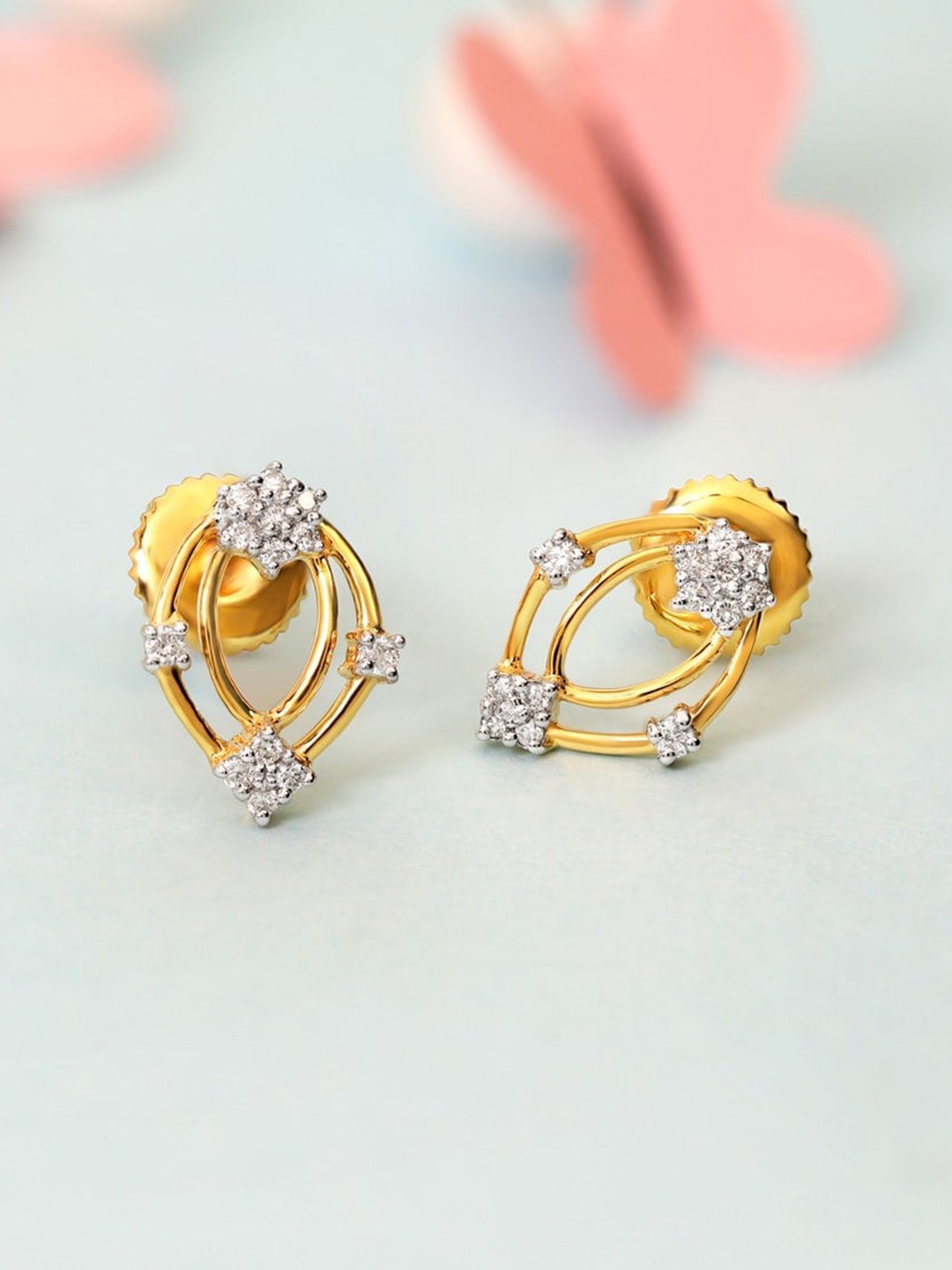 

CANDERE A KALYAN JEWELLERS COMPANY 22KT (916) Gold Cubic Zirconia Studded Earrings-1.75 gm