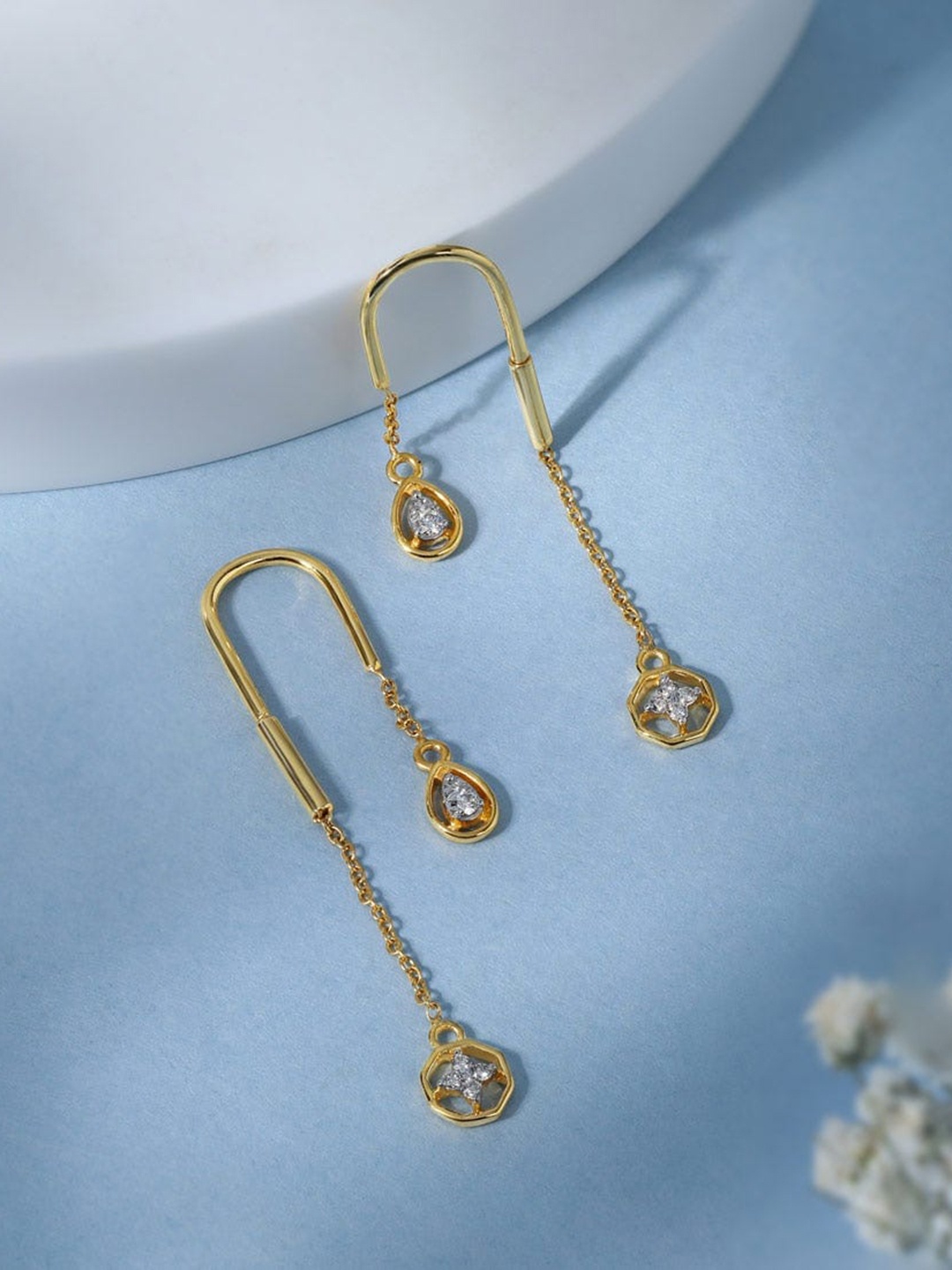 

CANDERE A KALYAN JEWELLERS COMPANY 14KT (585) Gold Diamond Studded Earrings -1.99gm