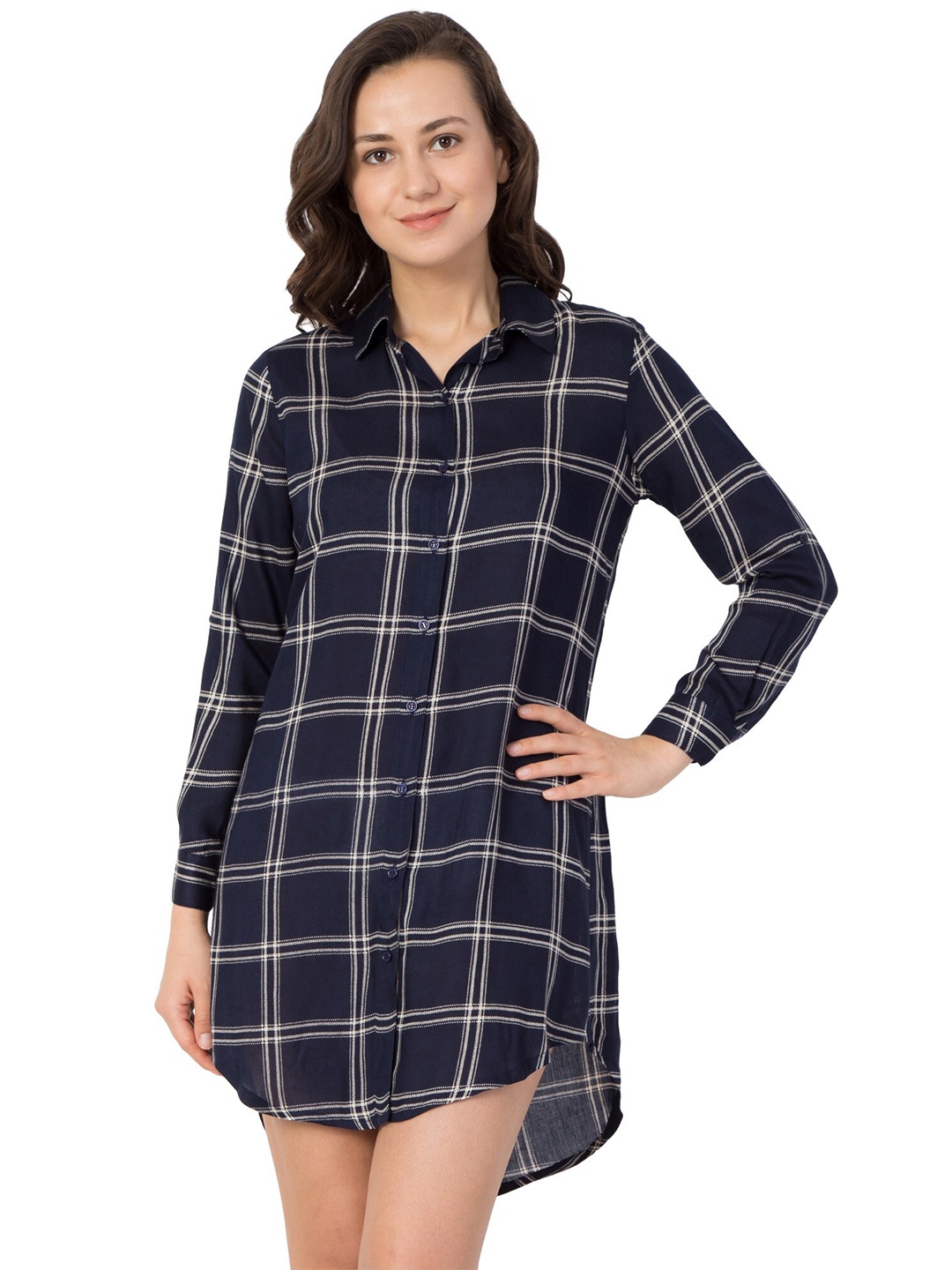 

BAESD Checked Shirt Mini Dress, Blue