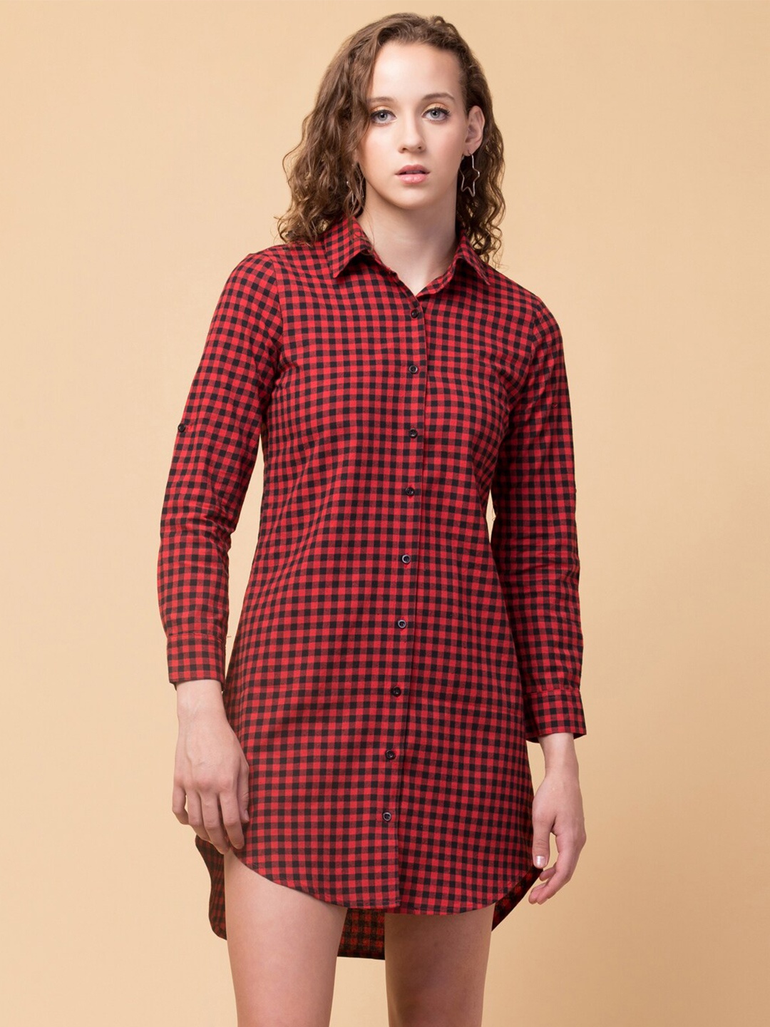 

BAESD Checked Cotton Shirt Dress, Red