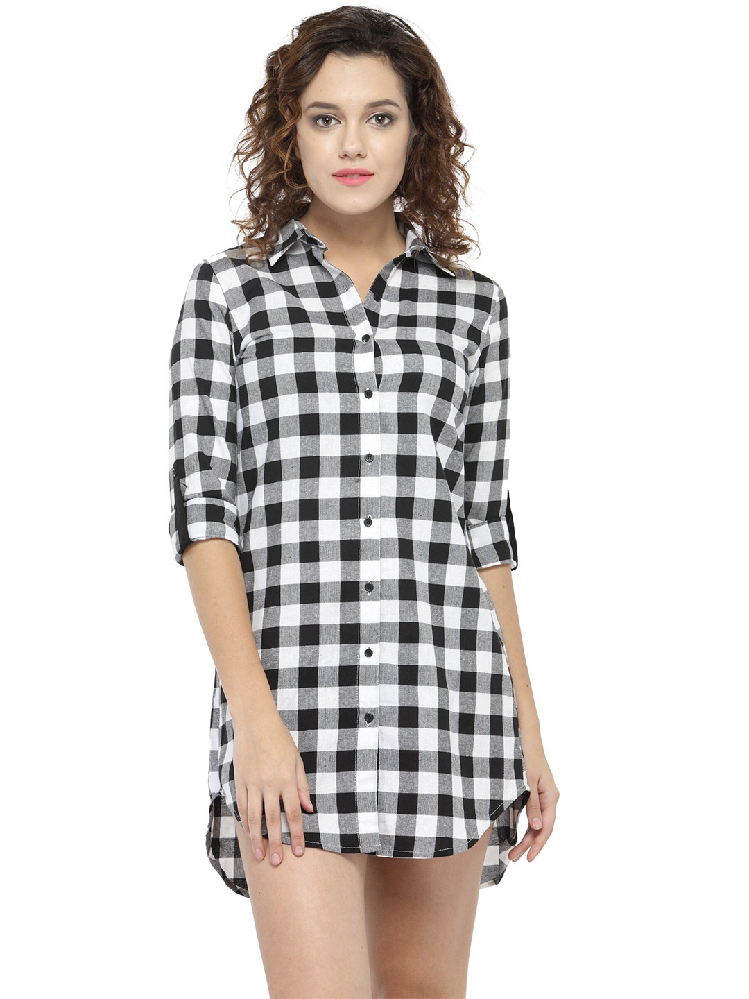 

BAESD Checked Shirt Cotton Mini Dress, White