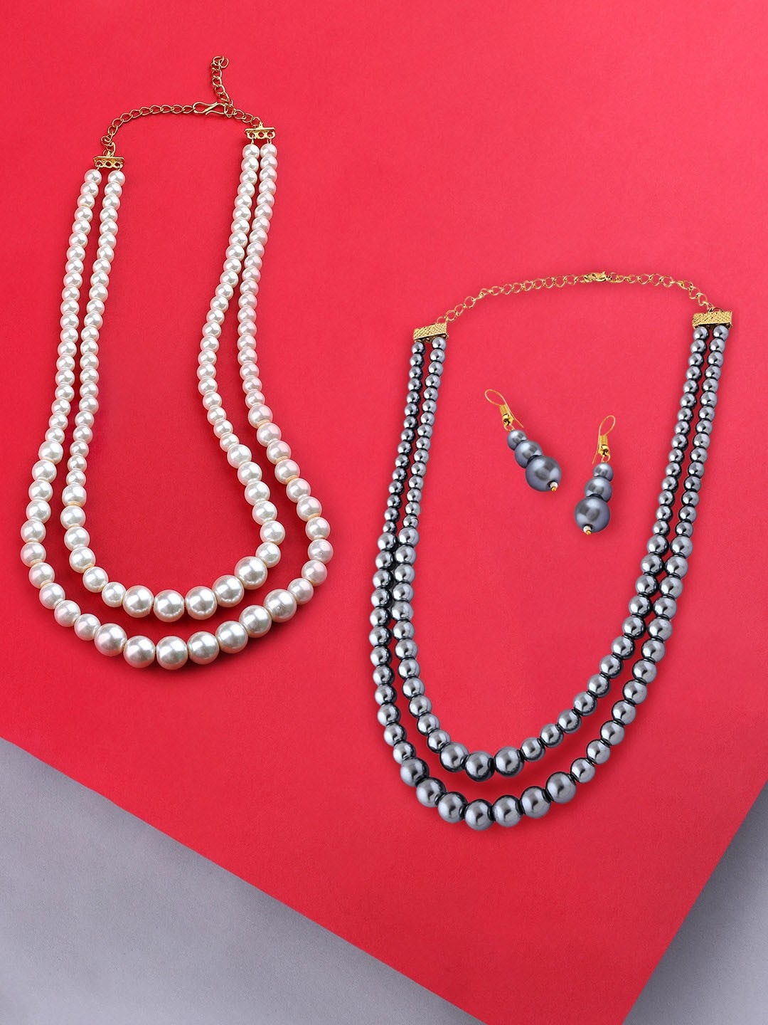 

AMI Set Of 2 Gold Plated Beads Beaded Jewellery Set, Grey