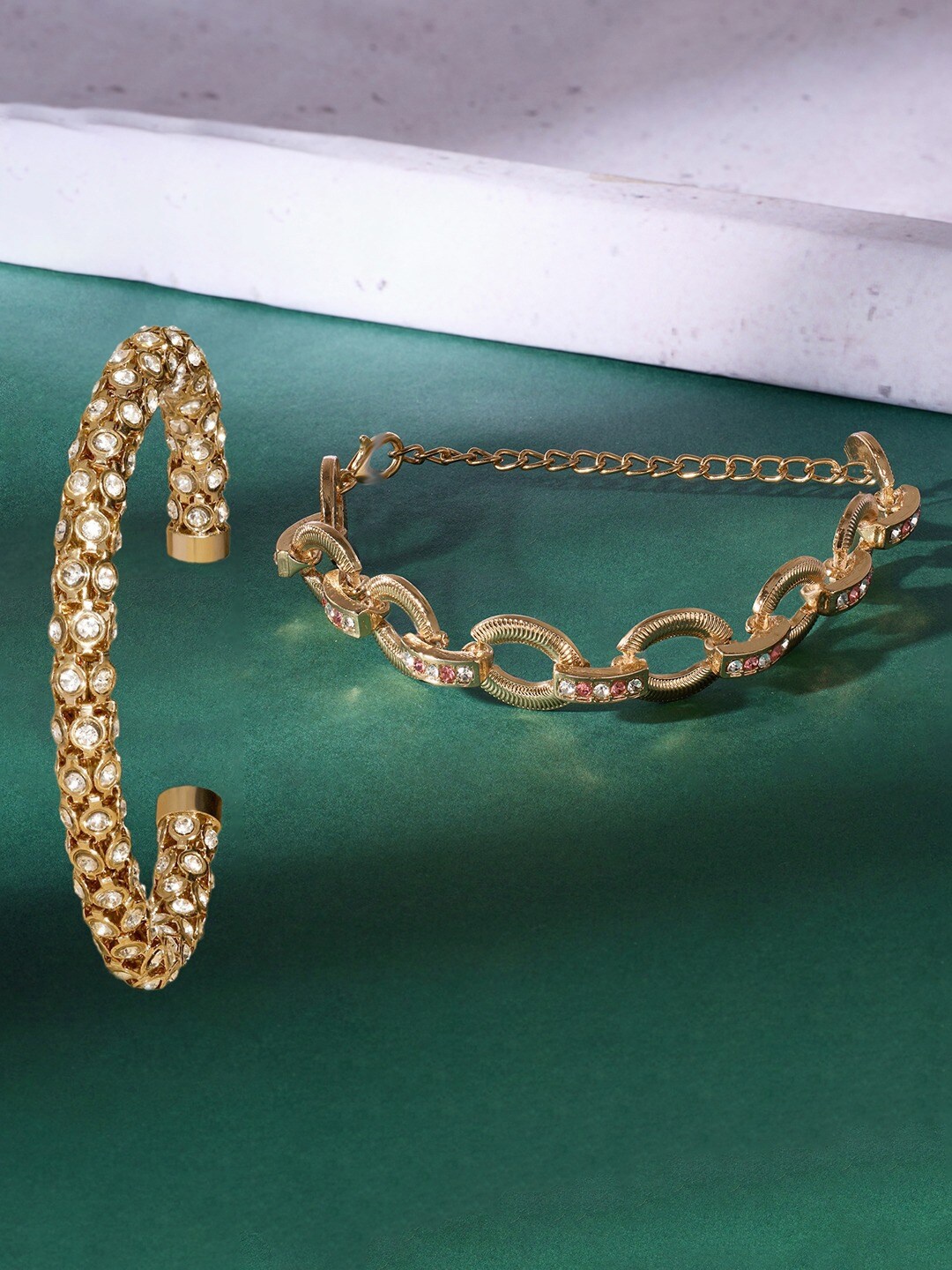 

AMI Set of 2 Gold-Plated Stone-Studded Wraparound Bracelet