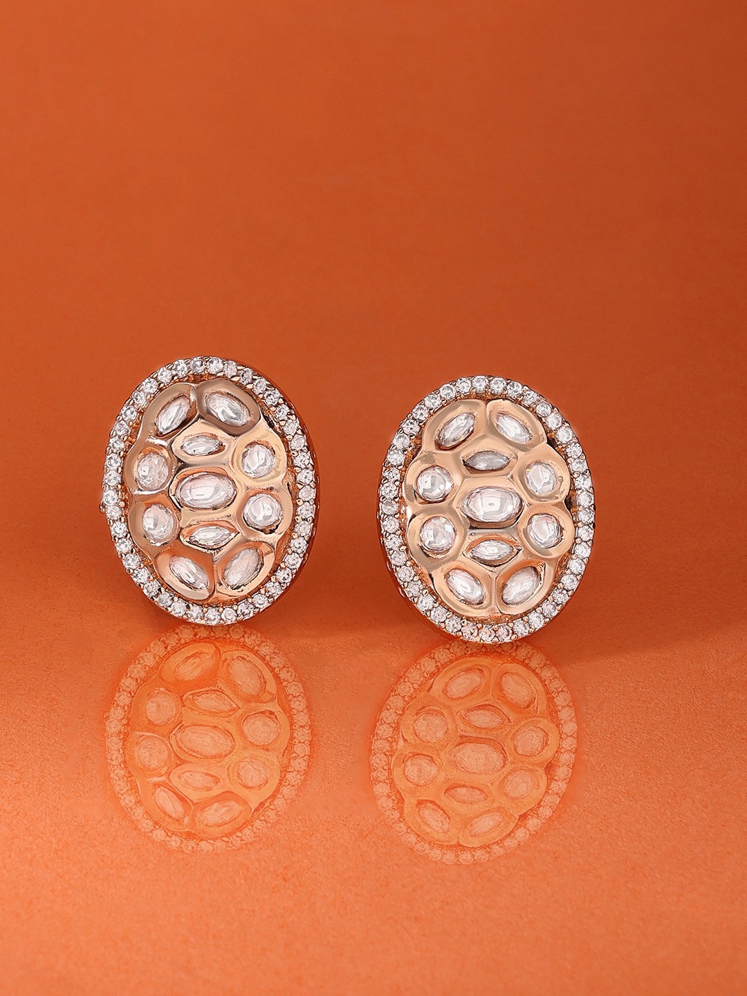 

AMI Rose Gold-Plated CZ Oval Studs Earrings