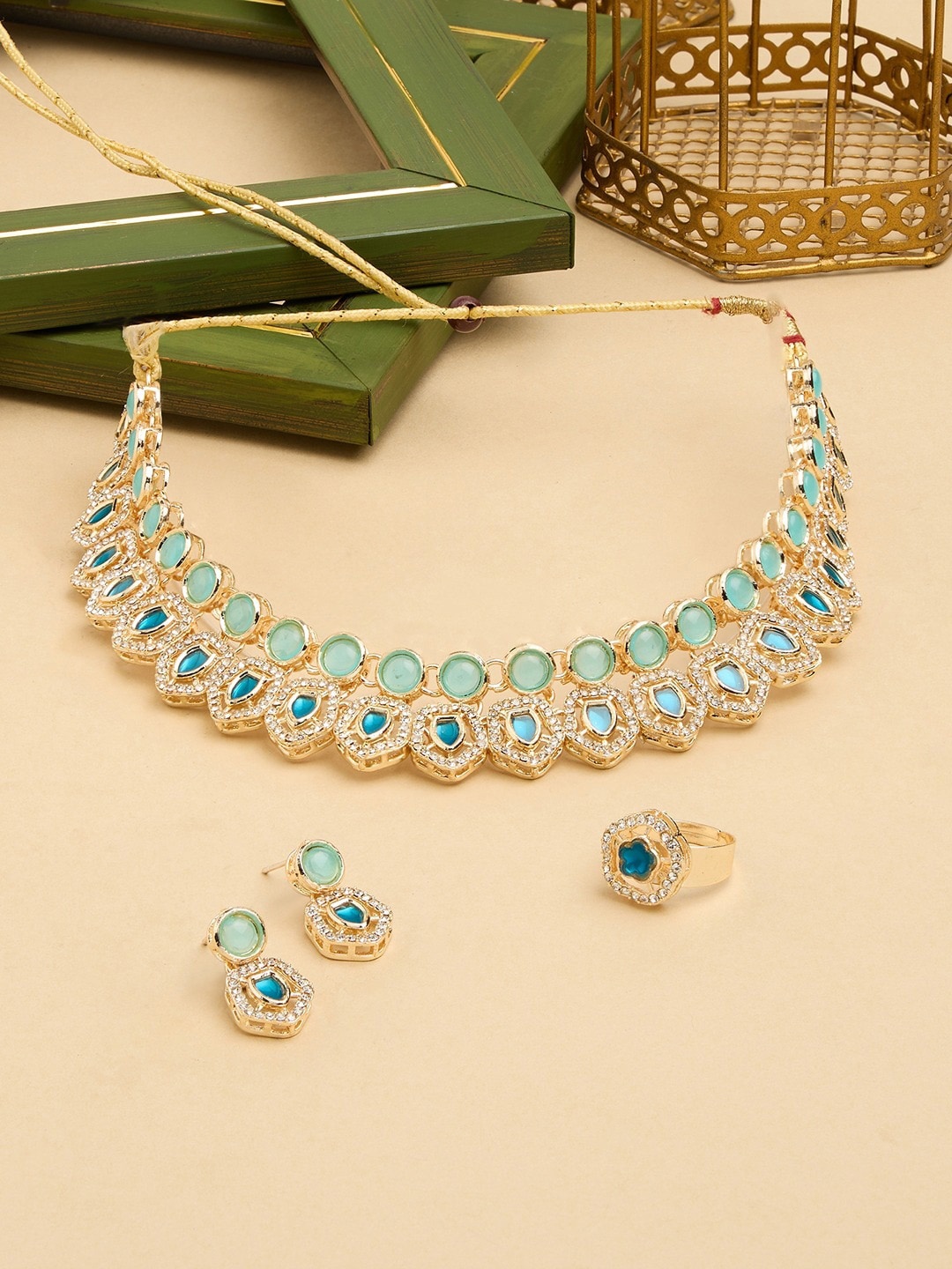 

AMI Gold Plated Austrian Diamonds Studded Jewellery Set