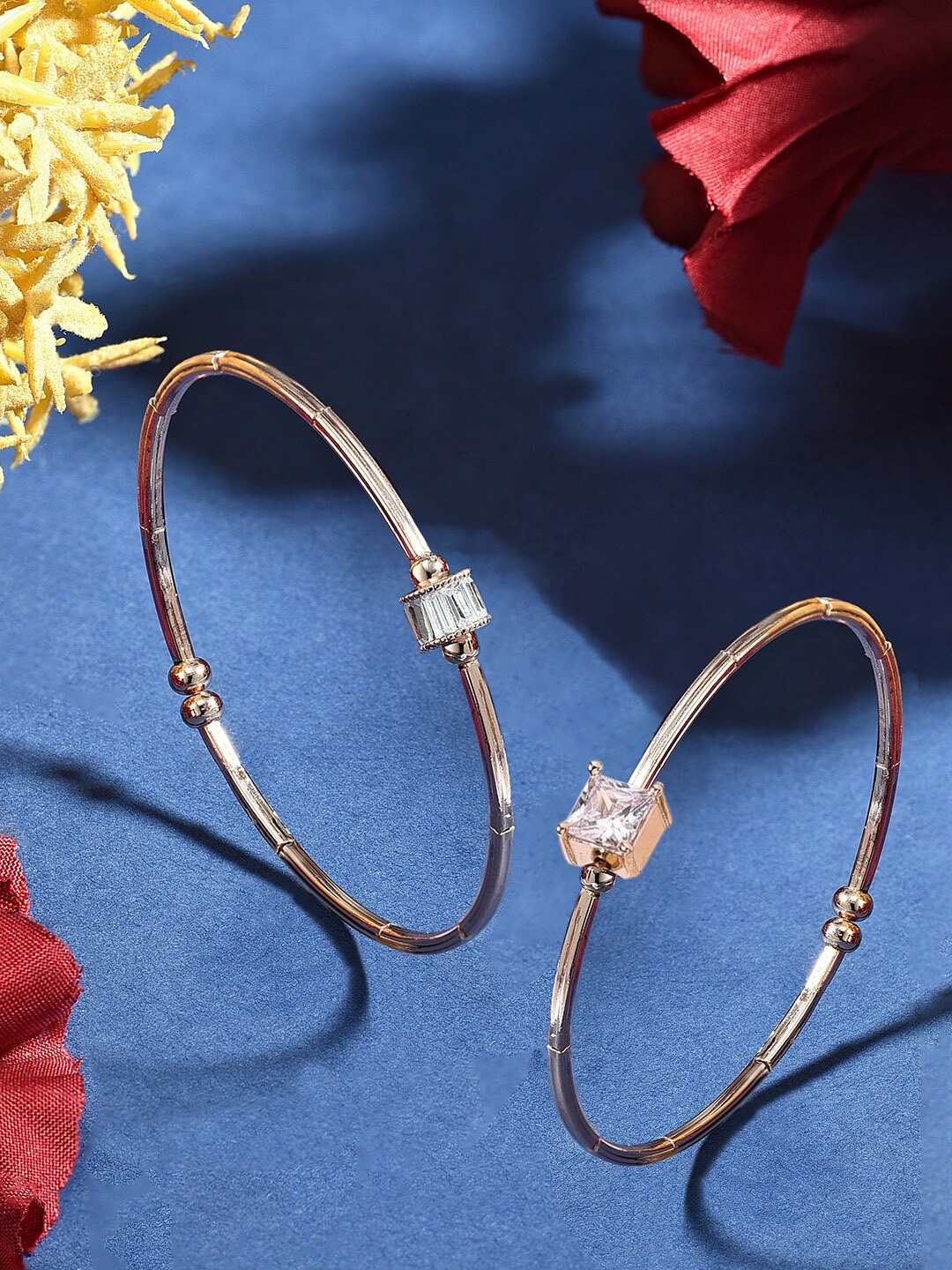 

AMI Set Of 2 Rose Gold-Plated Brass Cubic Zirconia Kada Bracelet