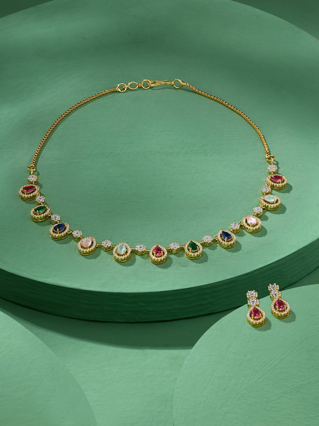 

AMI Gold-Plated Cubic Zirconia-Studded Jewellery Set