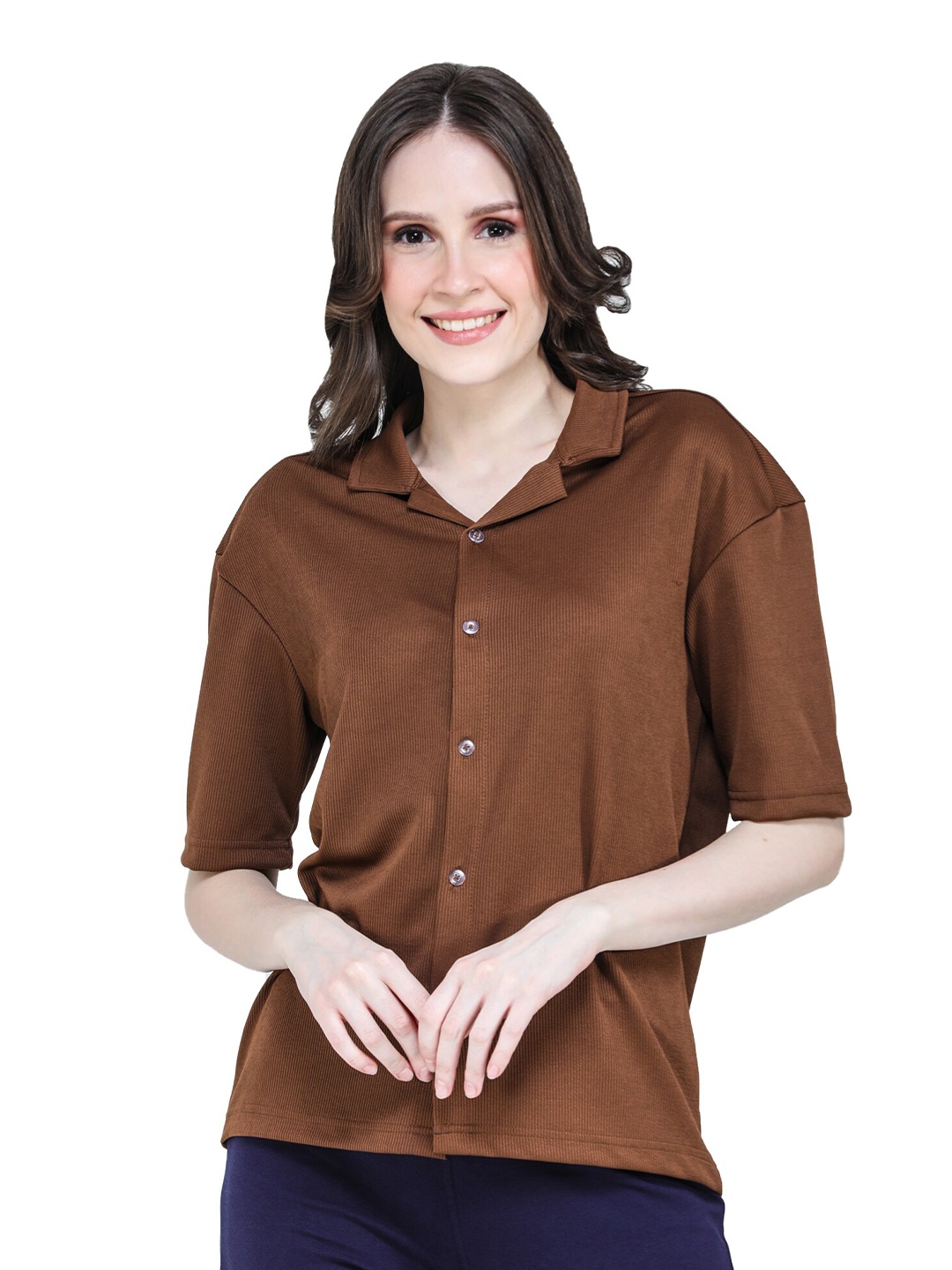 

CLAFOUTIS Relaxed Drop Shoulder Cuban Collar Casual Shirt, Coffee brown