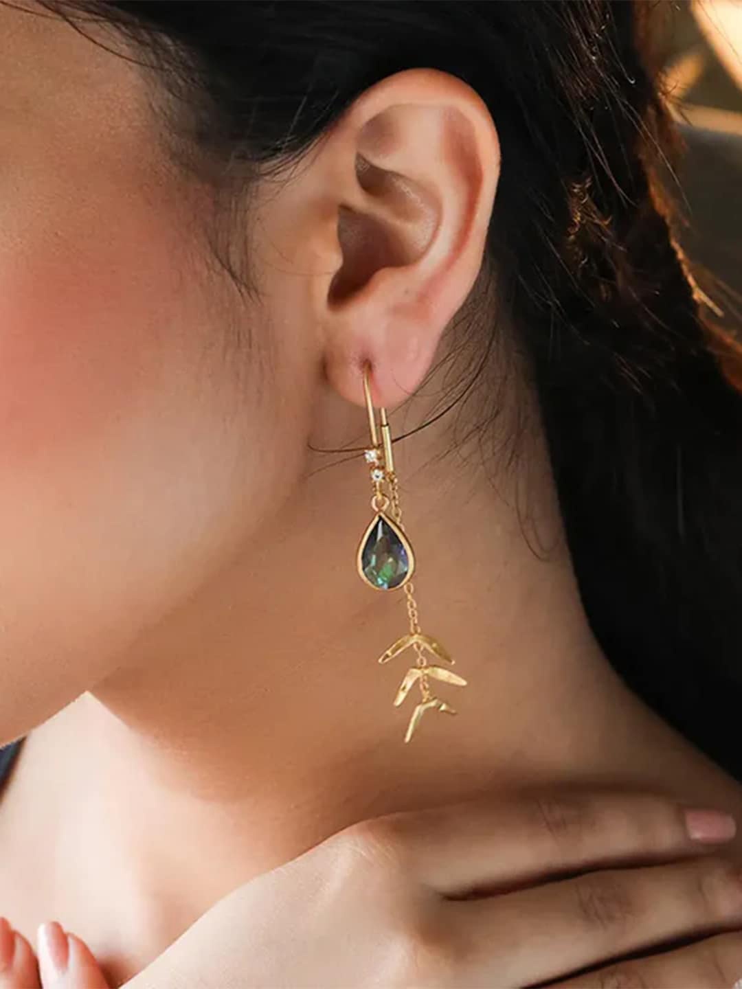 

Unniyarcha Gold-Plated Contemporary 92.5 Silver Drop Earrings