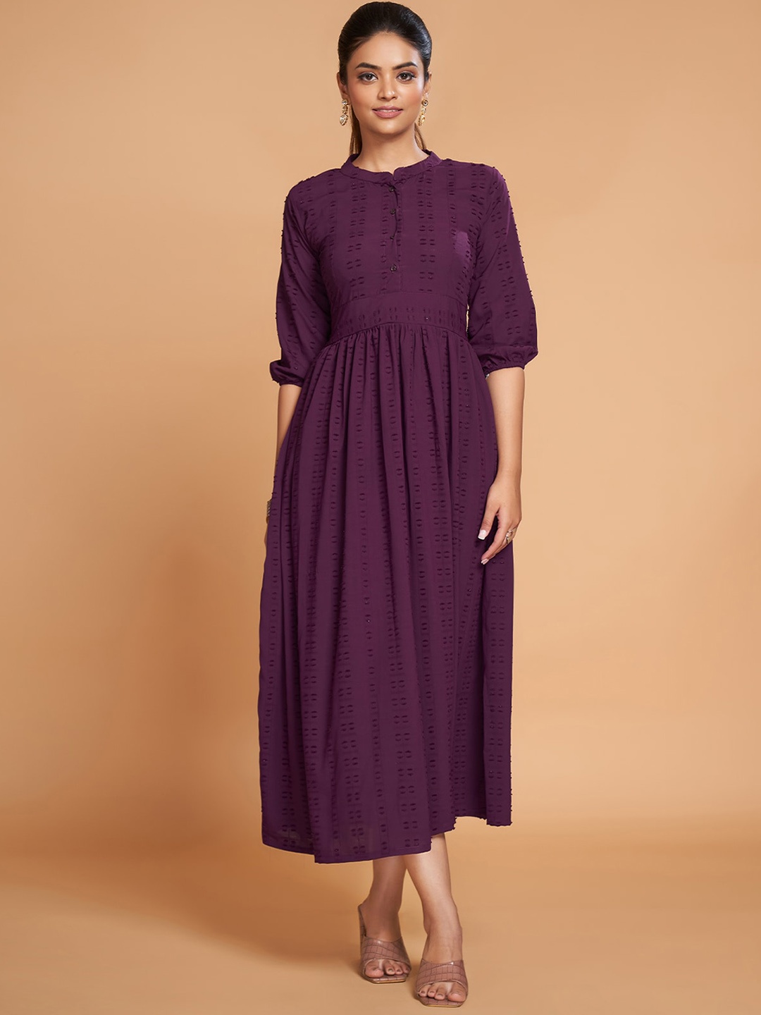 

ODETTE Mandarin Collar Georgette A-Line Kurta, Violet
