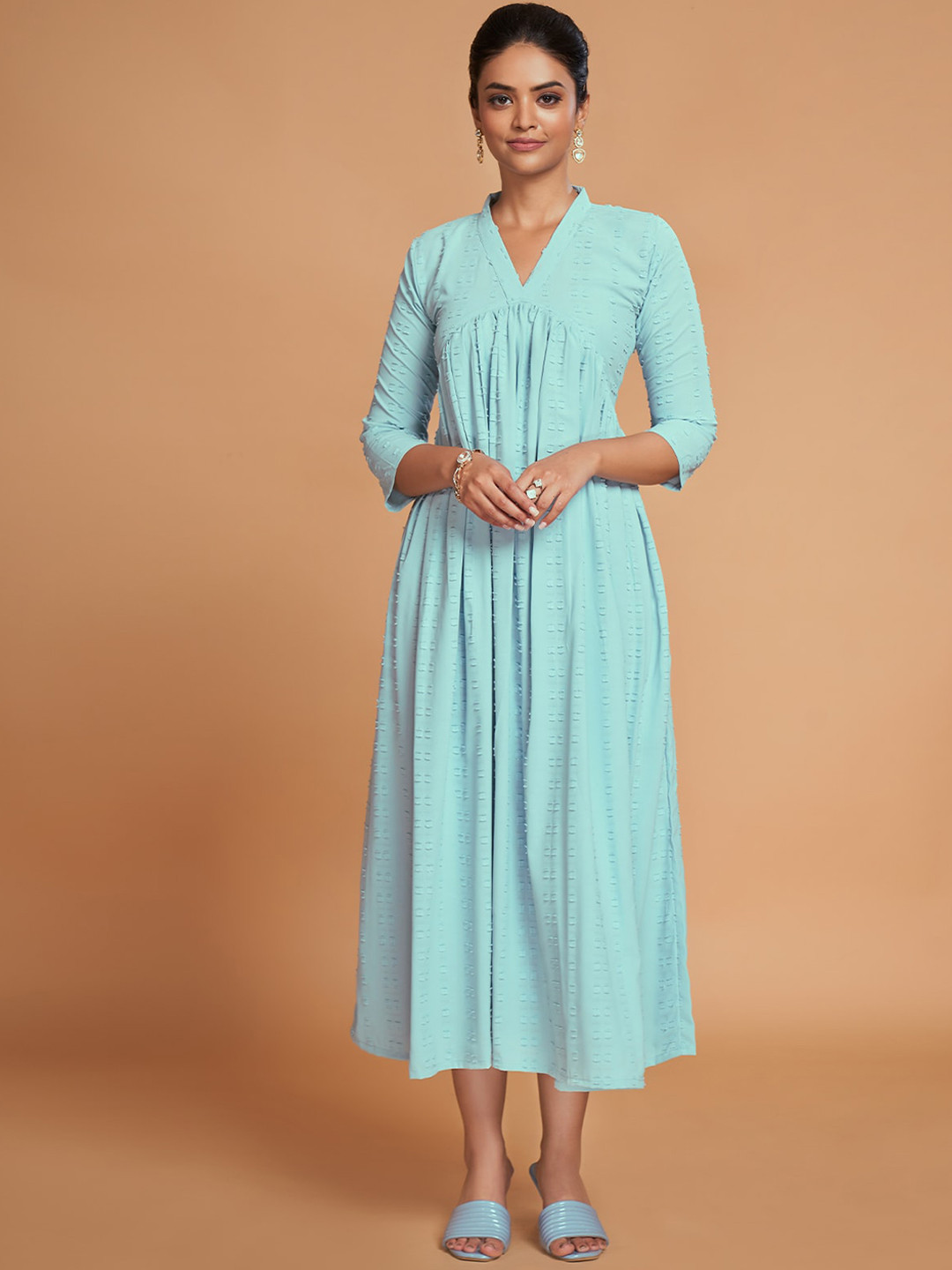 

ODETTE V-Neck A-Line Kurta, Blue
