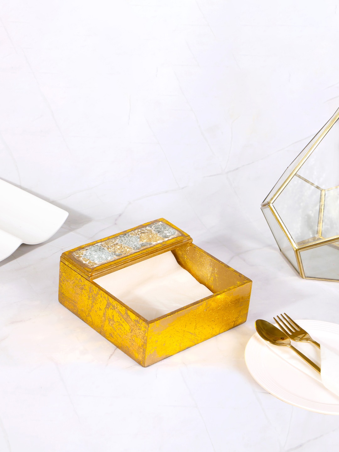 

THE HOME CO. Yellow Printed Square Tissue Holders
