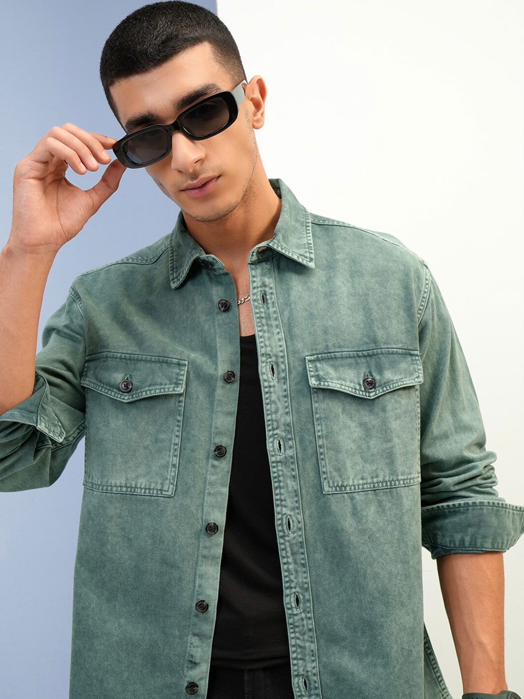 

Highlander Men Checked Oversized Shirt, Green