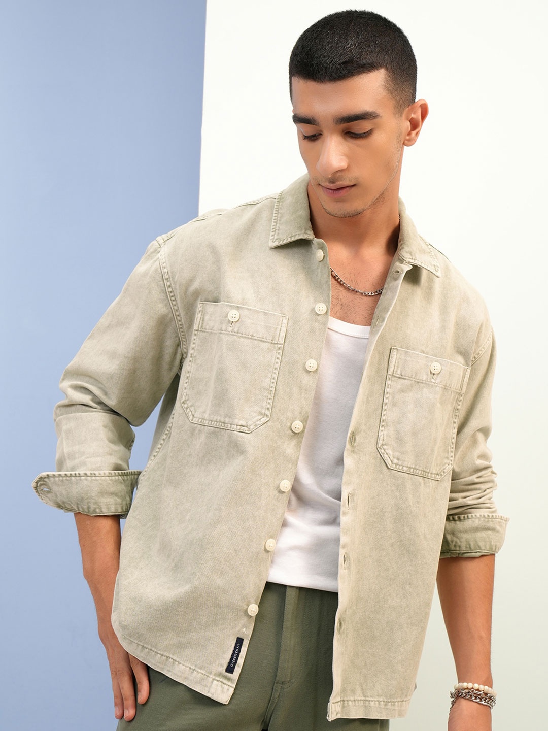

Highlander Men Checked Oversized Shirt, Olive