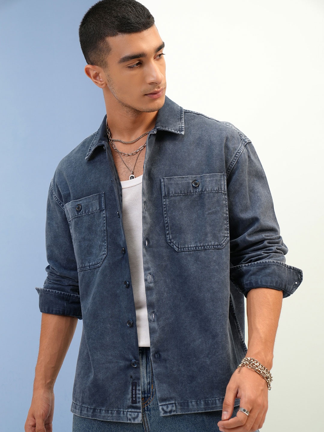 

Highlander Men Checked Oversized Shirt, Navy blue