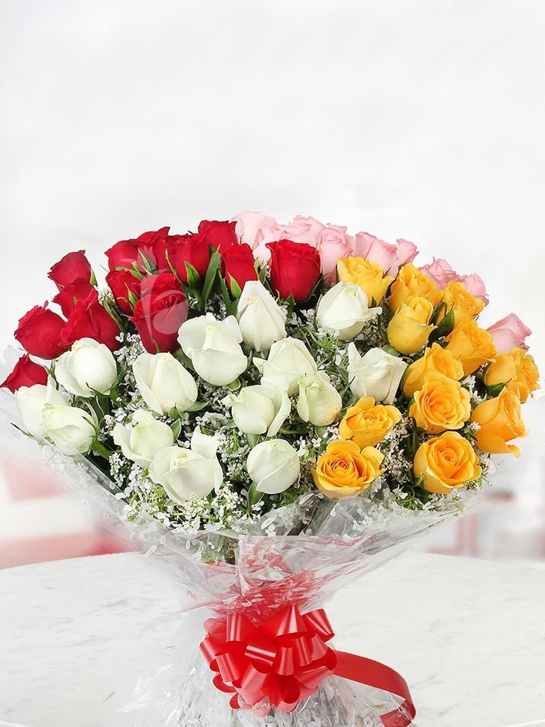 

Floweraura Pink, Red, White, Yellow 50 Pcs Fresh Live Roses Flowers Bouquet, Multi