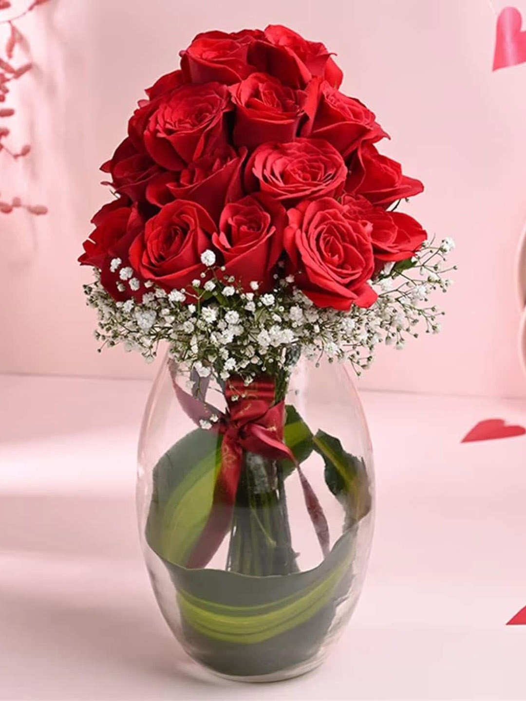 

Floweraura Red 24 Pieces Bunch of Fresh Live Roses Flowers Bouquet In Glass Vase