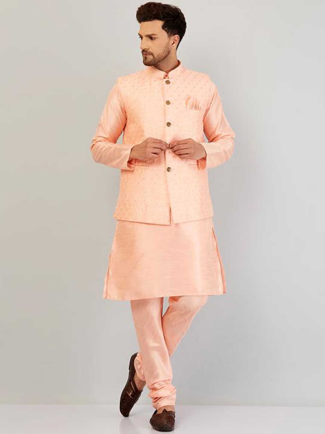 

Armaan Ethnic Regular Dupion Silk Kurta with Churidar, Pink