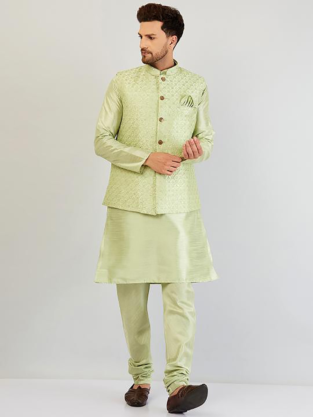 

Armaan Ethnic Regular Dupion Silk Kurta with Churidar, Green