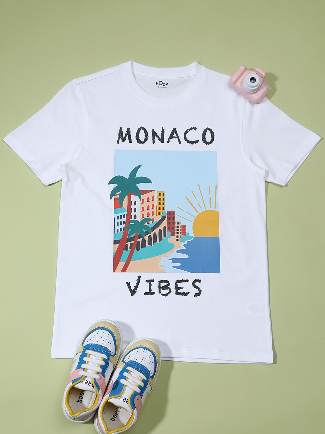 

Hoop Boys Graphic Printed Round Neck Cotton T-shirt, White